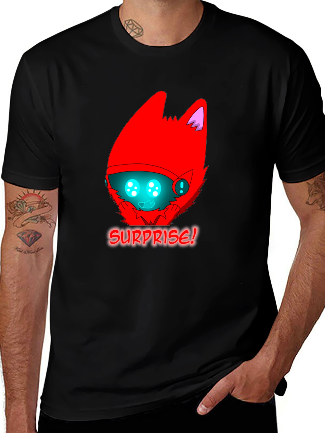 Variant 7 of Surprise! Red Protogen Head Black T-Shirt