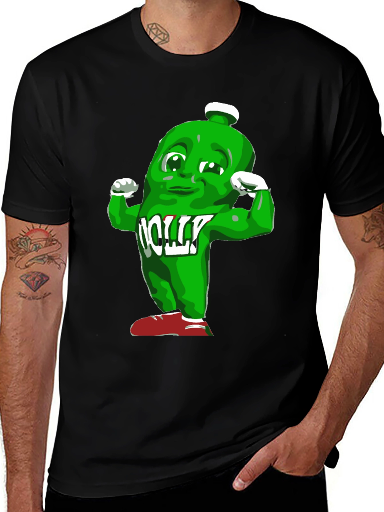 Variant 30 of Funny Muscle Green Bottle Cartoon Black T-Shirt