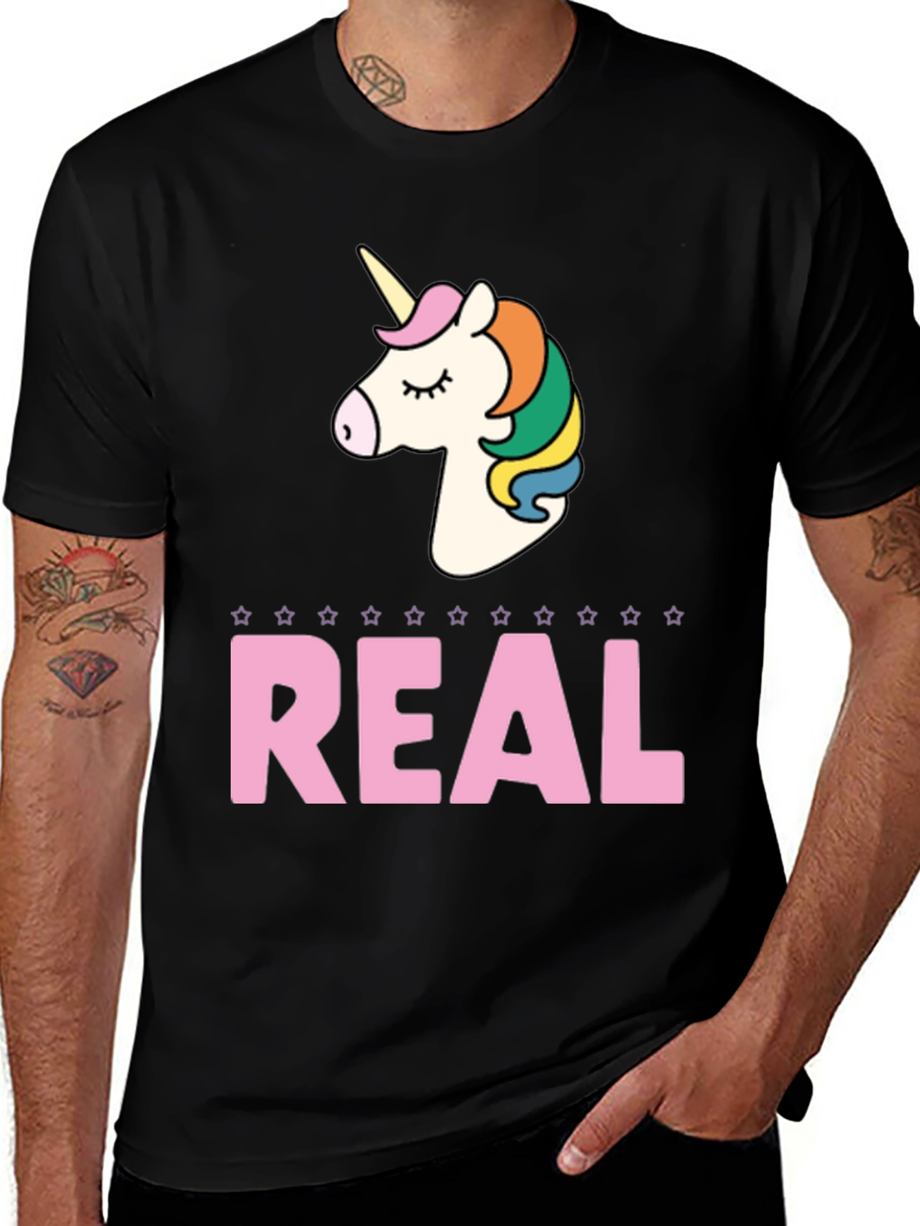 Variant 21 of Real Unicorn Graphic T-Shirt - Black Crew Neck Tee