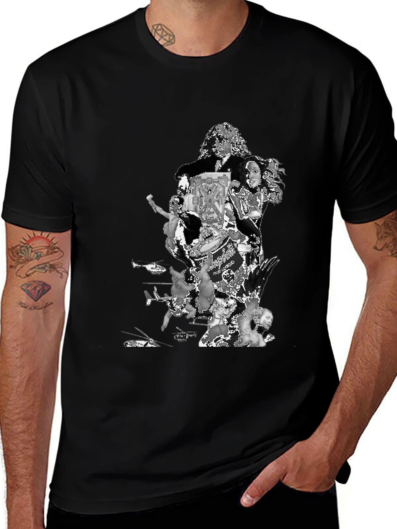 Variant 15 of Retro Collage Graphic T-Shirt - Black