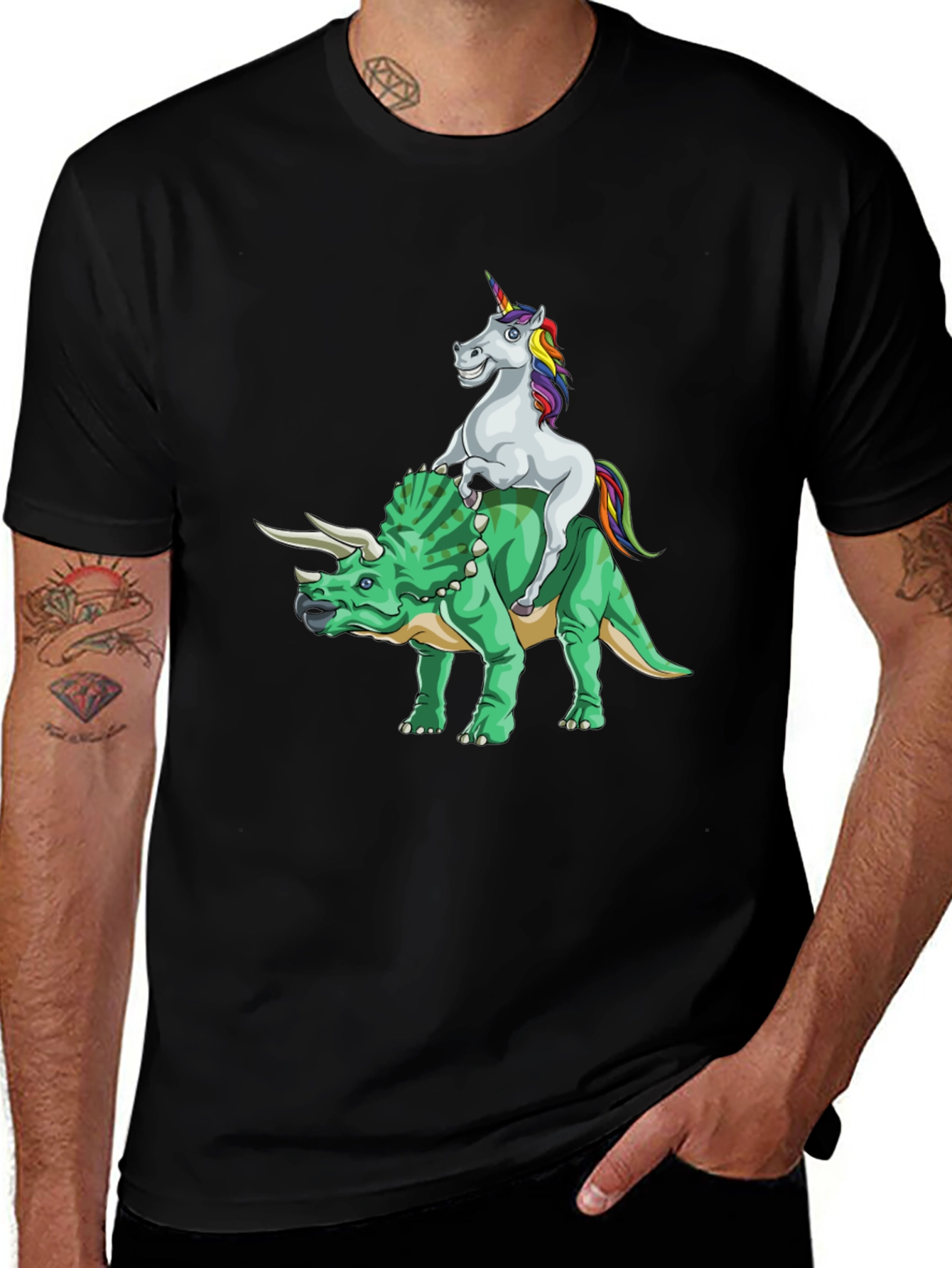 Variant 9 of Unicorn Riding Triceratops Graphic Tee