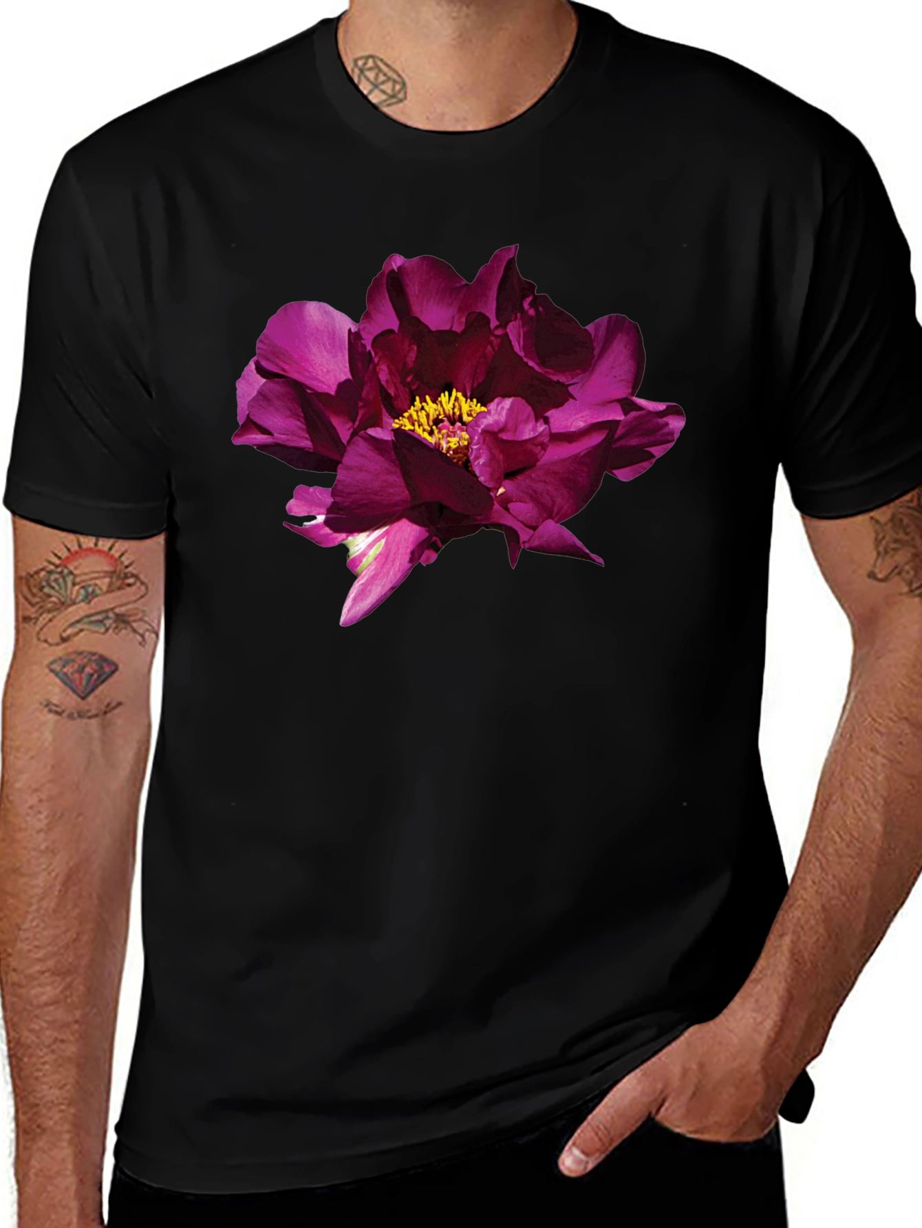 Variant 30 of Floral Print Black T-Shirt - Stylish Men's Apparel