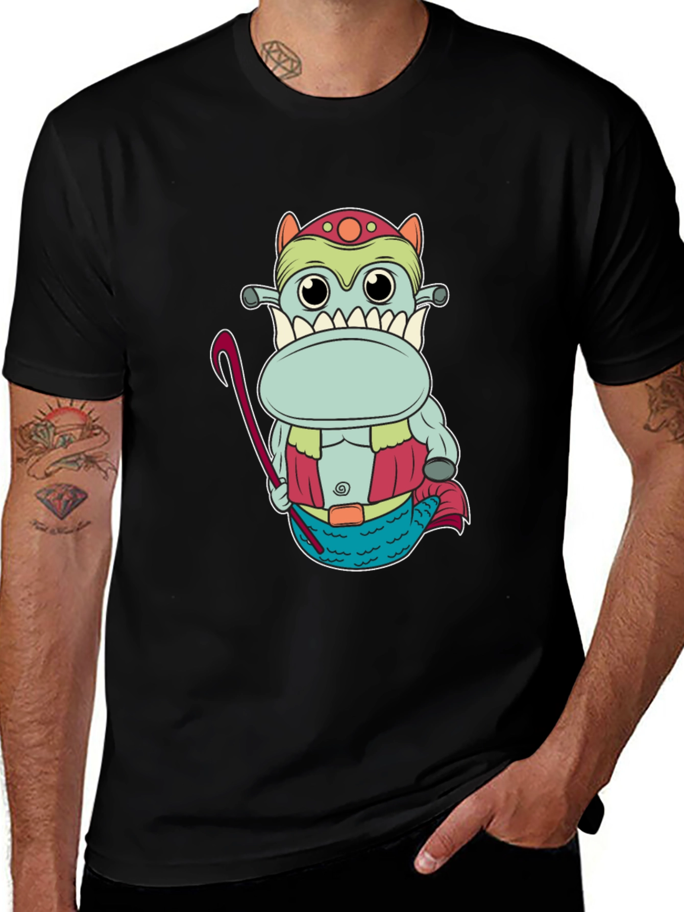 Variant 23 of Funny Cartoon Creature Graphic Tee - Black