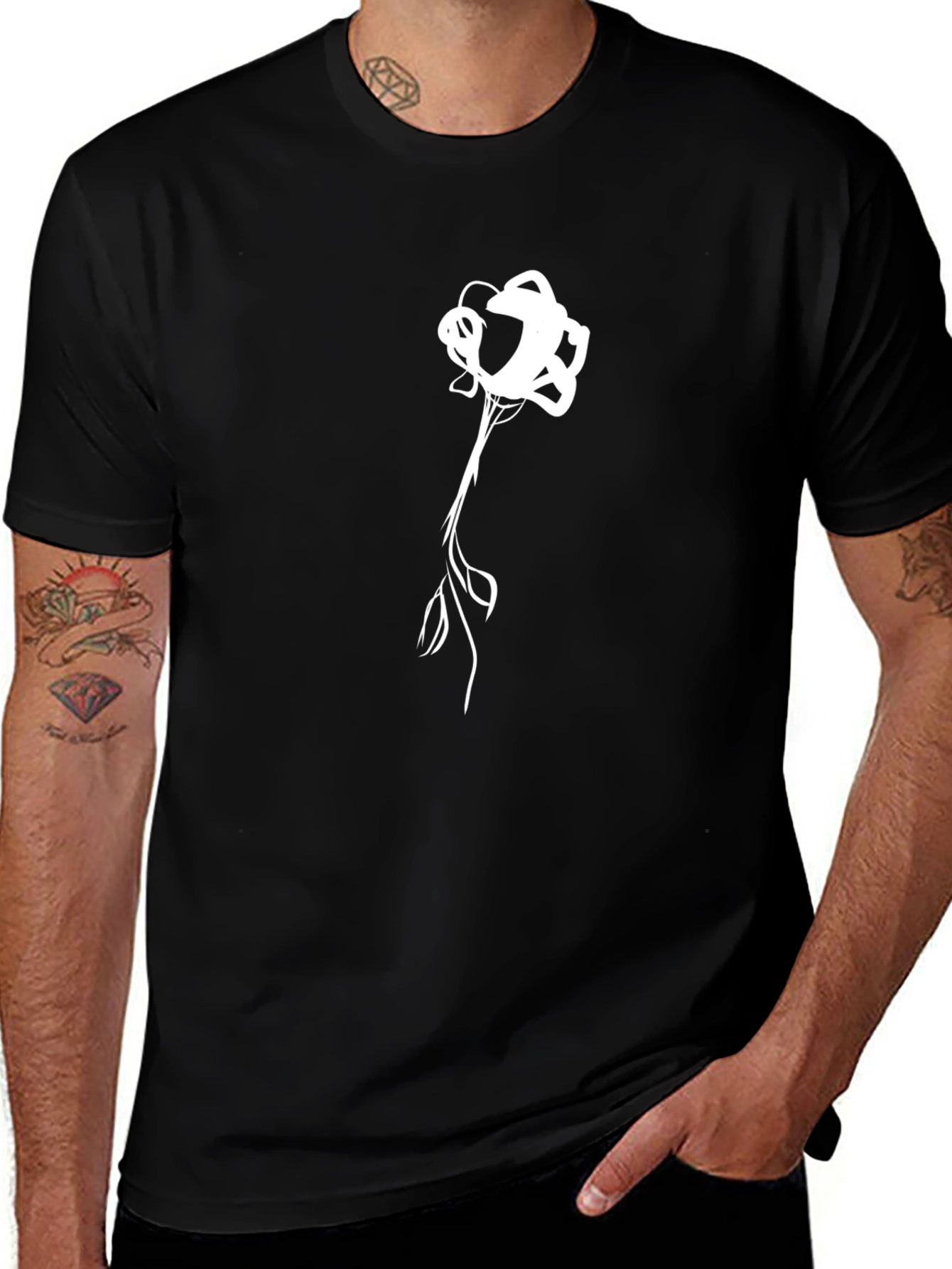 Variant 24 of Abstract Rose Graphic Tee - Black Cotton Casual Shirt