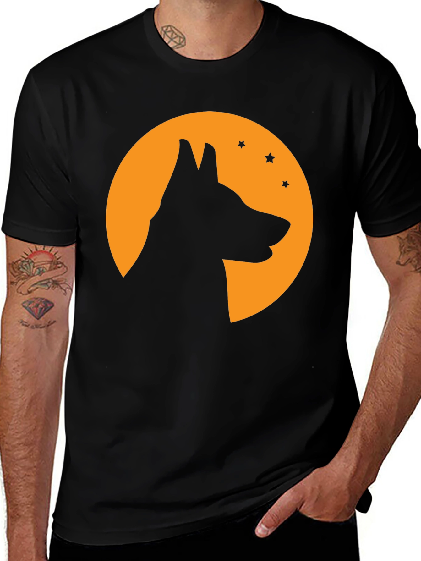 Black Dog Silhouette Moon T-Shirt - Halloween Tee main image