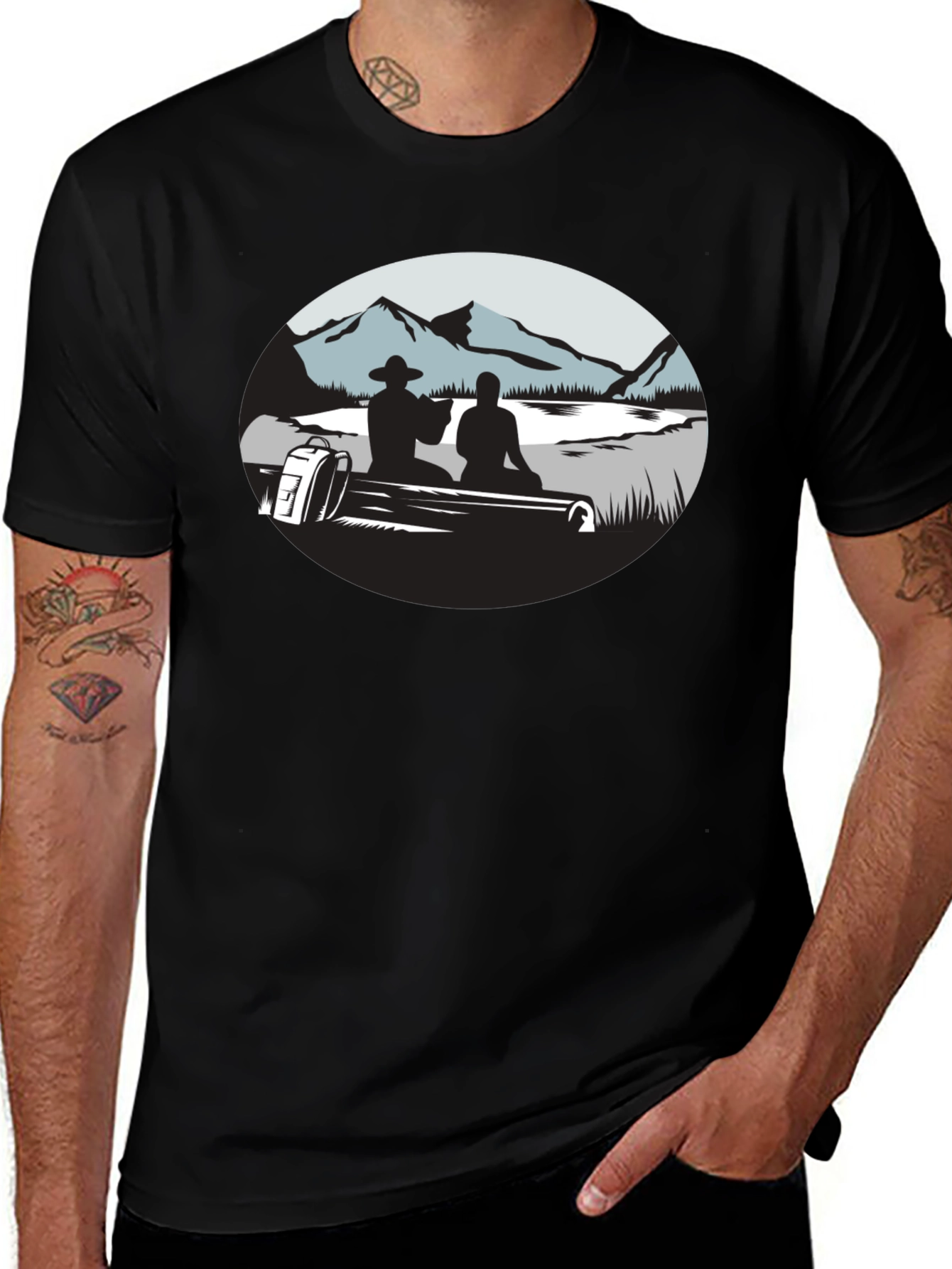 Variant 18 of Mountain Silhouette Graphic Black T-Shirt