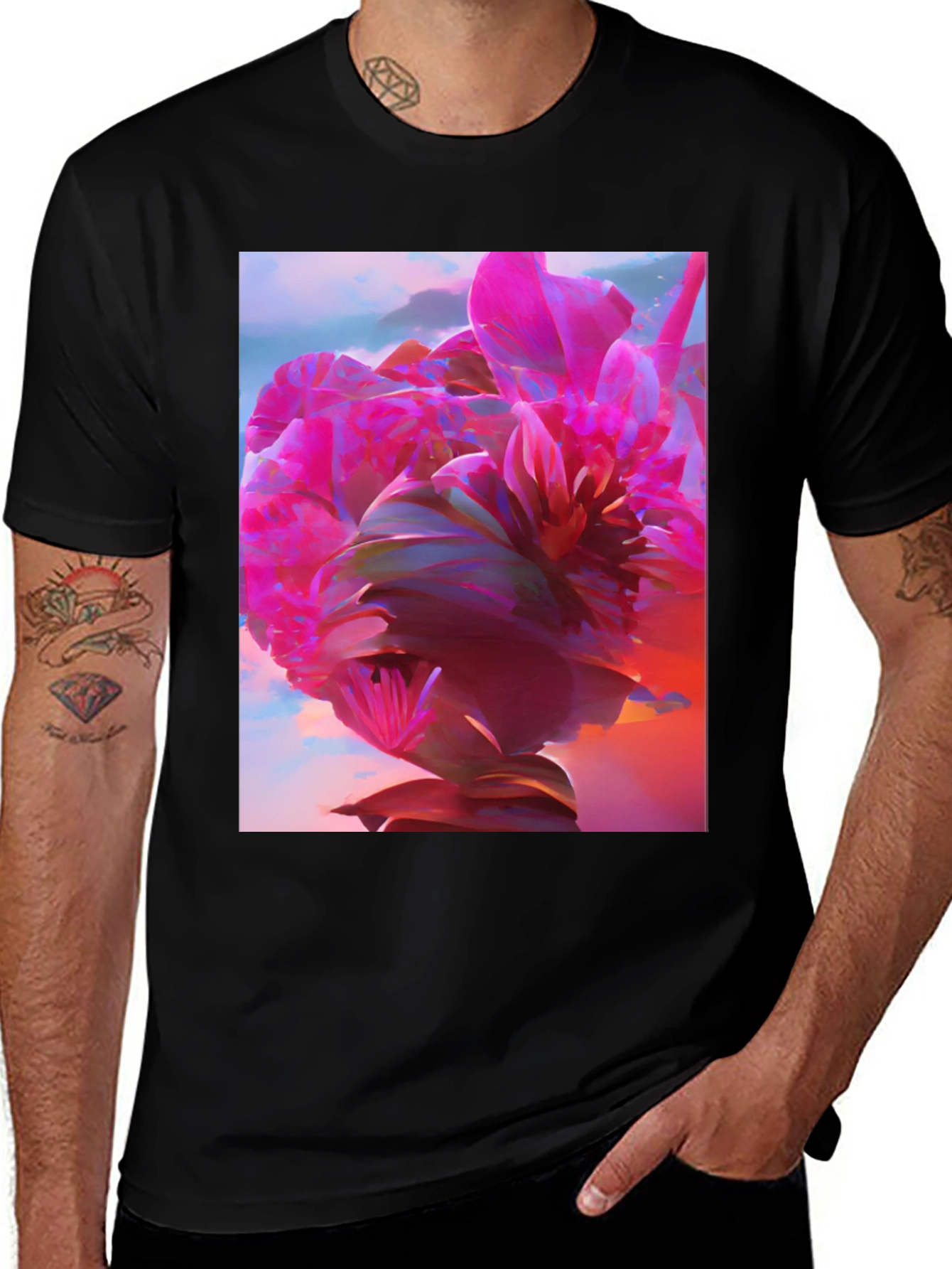Variant 28 of Floral Graphic Tee - Abstract Pink Flower Design