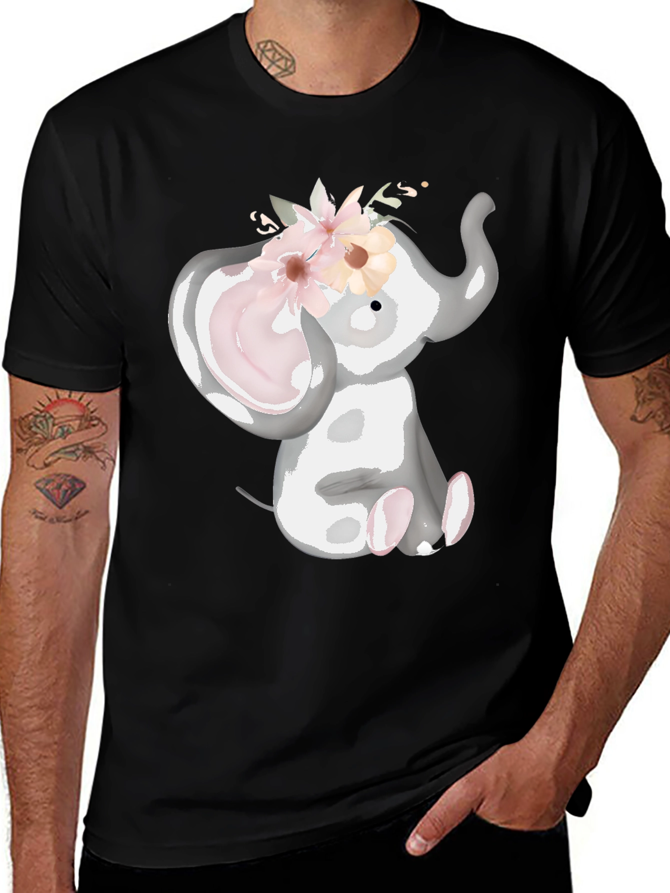 Variant 10 of Cute Baby Elephant Floral T-Shirt
