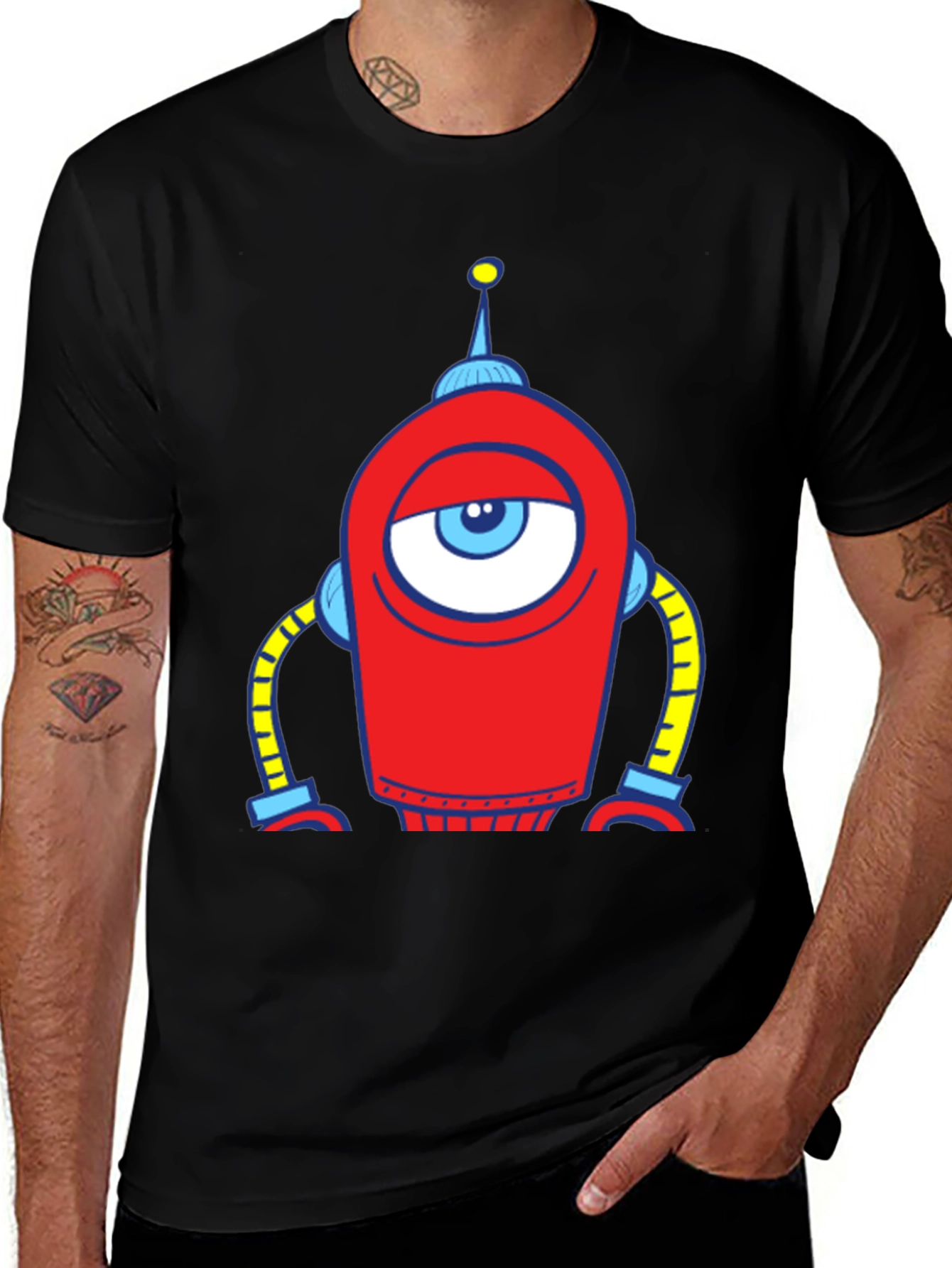 Variant 15 of Robot Eye Graphic Tee - Black Cotton T-Shirt