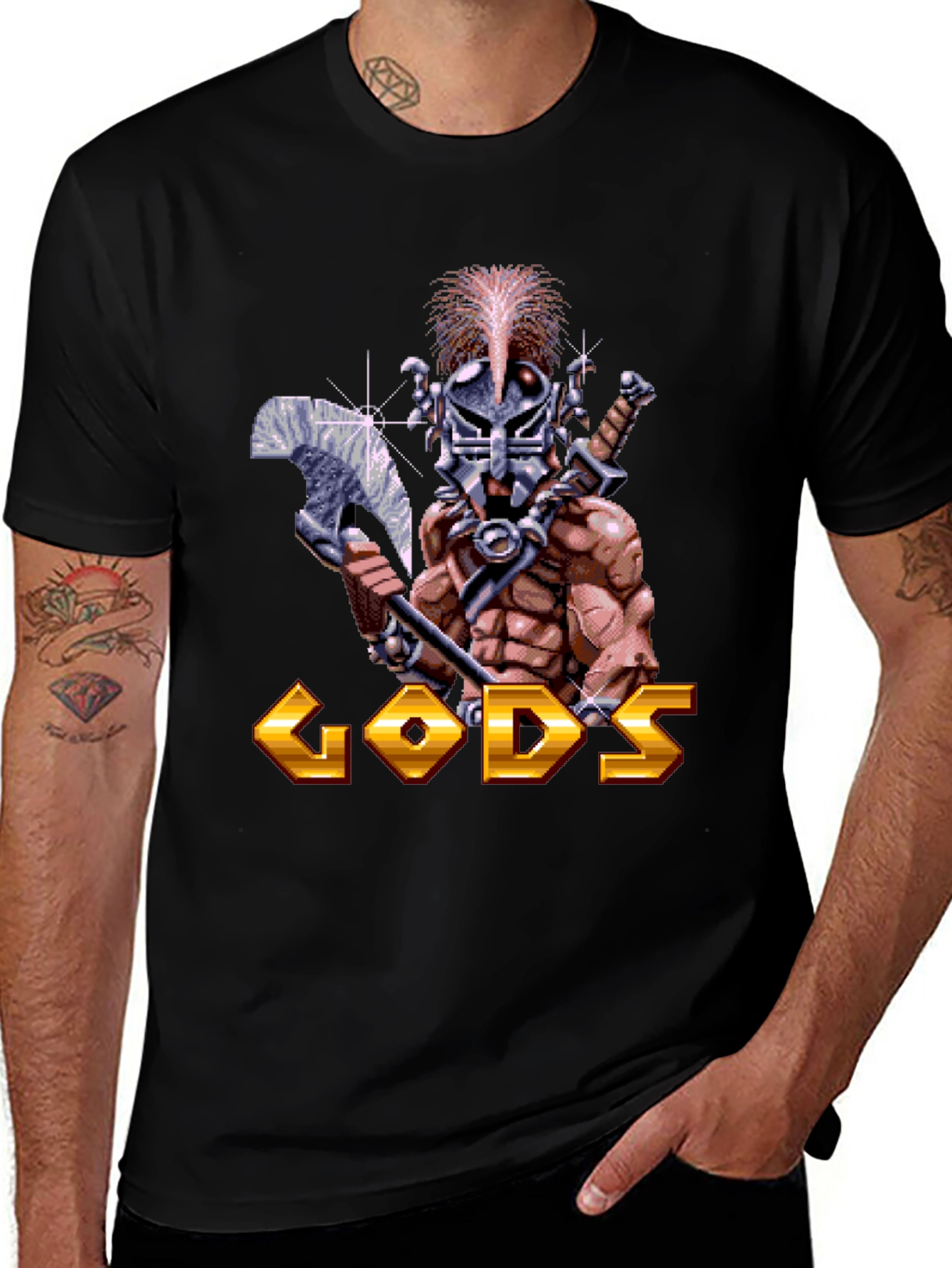 Gods T-Shirt - Retro Pixel Art Warrior