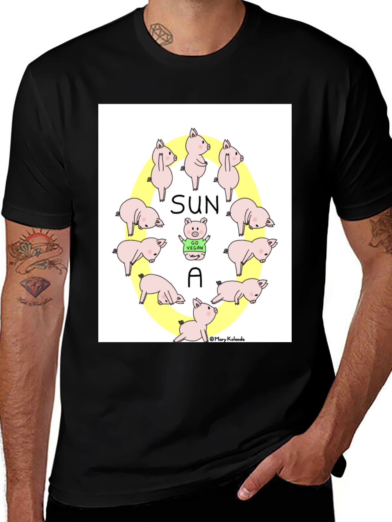 Variant 16 of Cute Vegan Pig T-Shirt - Sun A Vegan Pun Tee