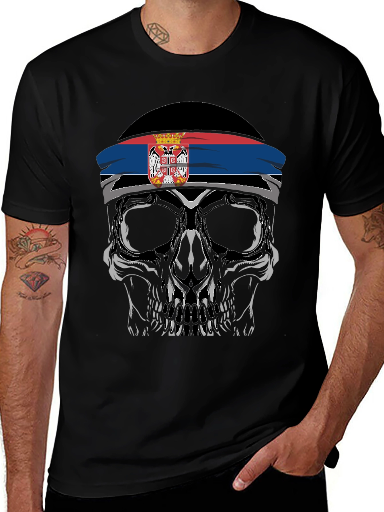 Skull Serbia Flag Headband T-Shirt