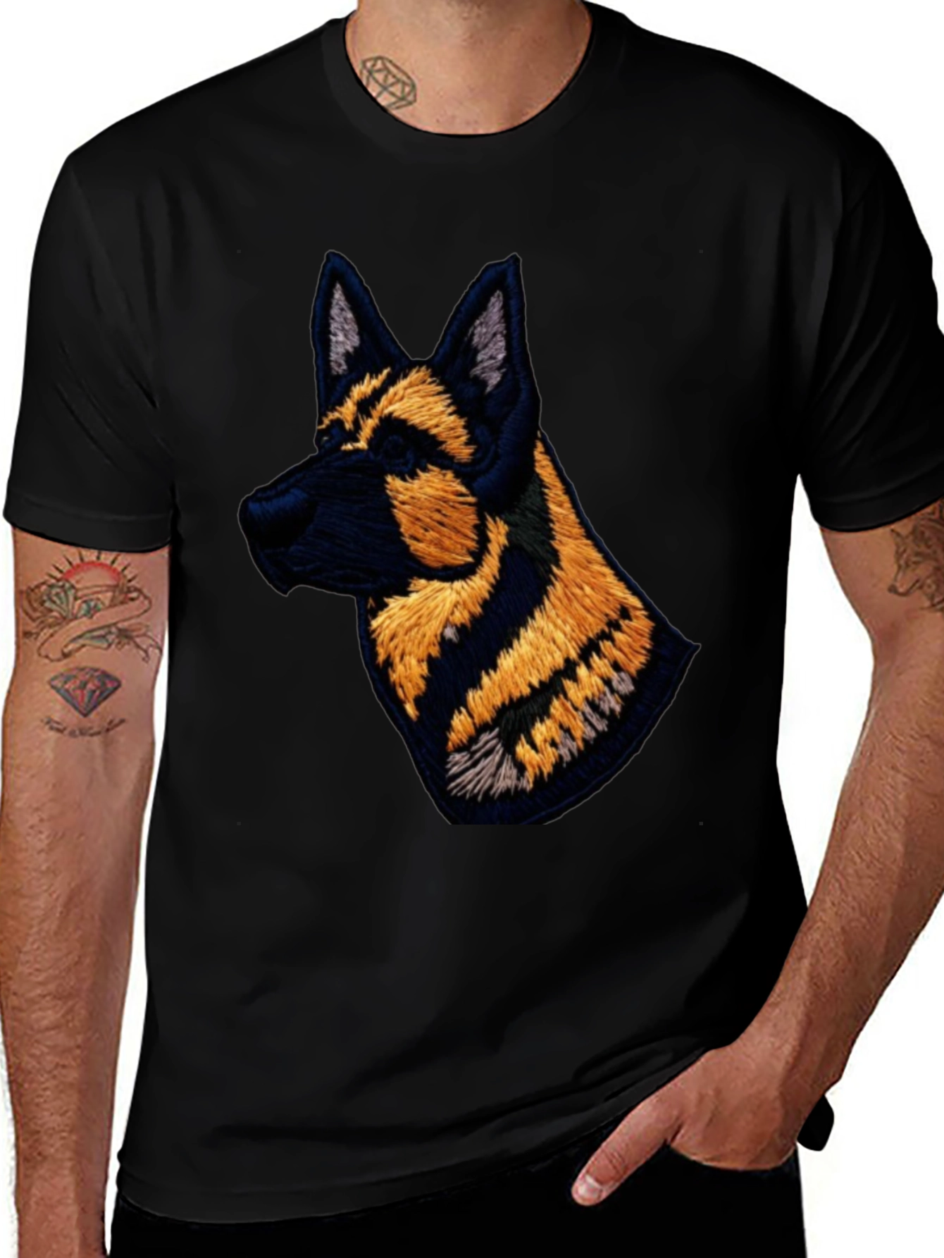 German Shepherd Embroidered Men's T-Shirt