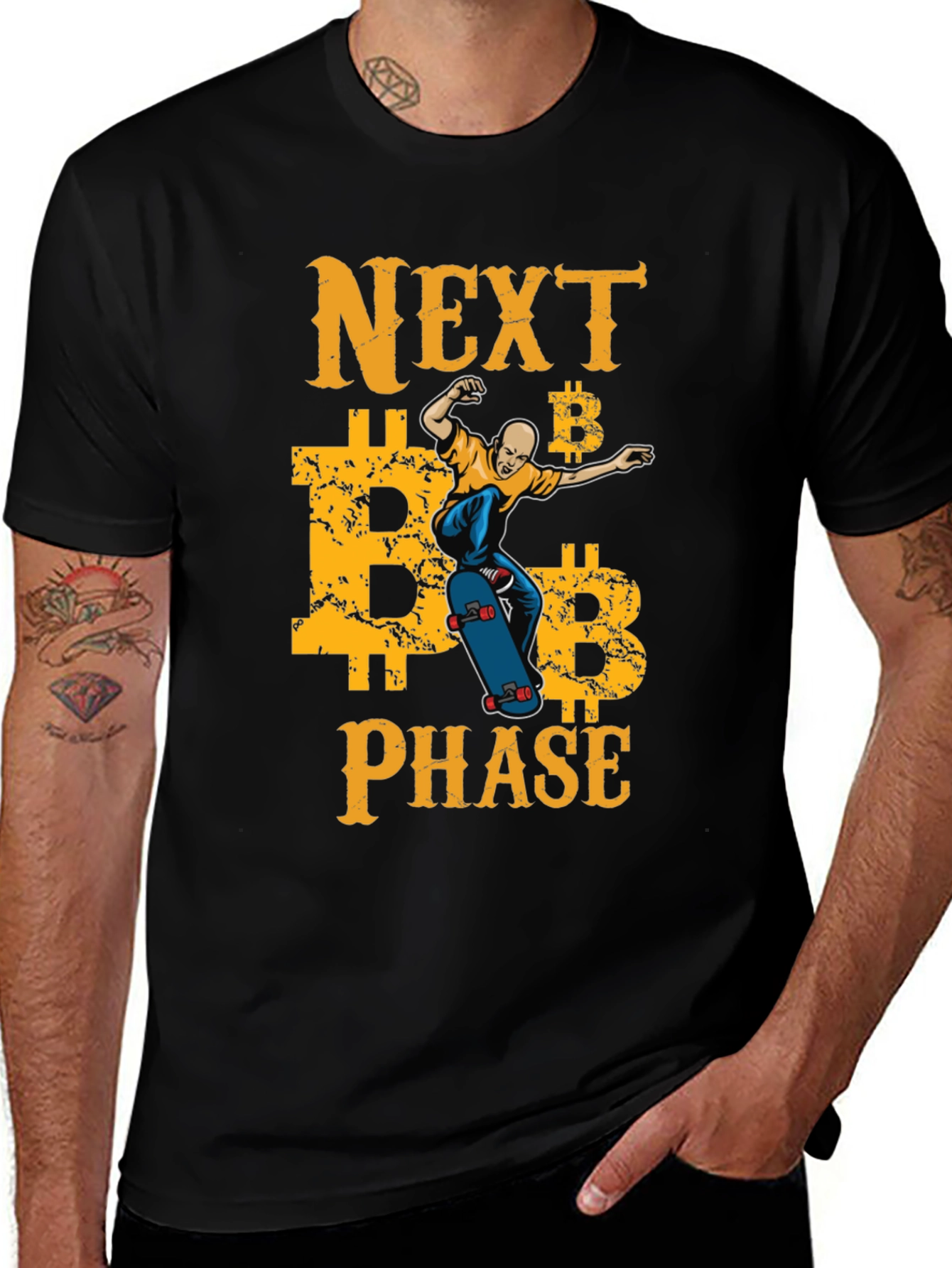Variant 2 of Next Phase Bitcoin Skateboard T-Shirt