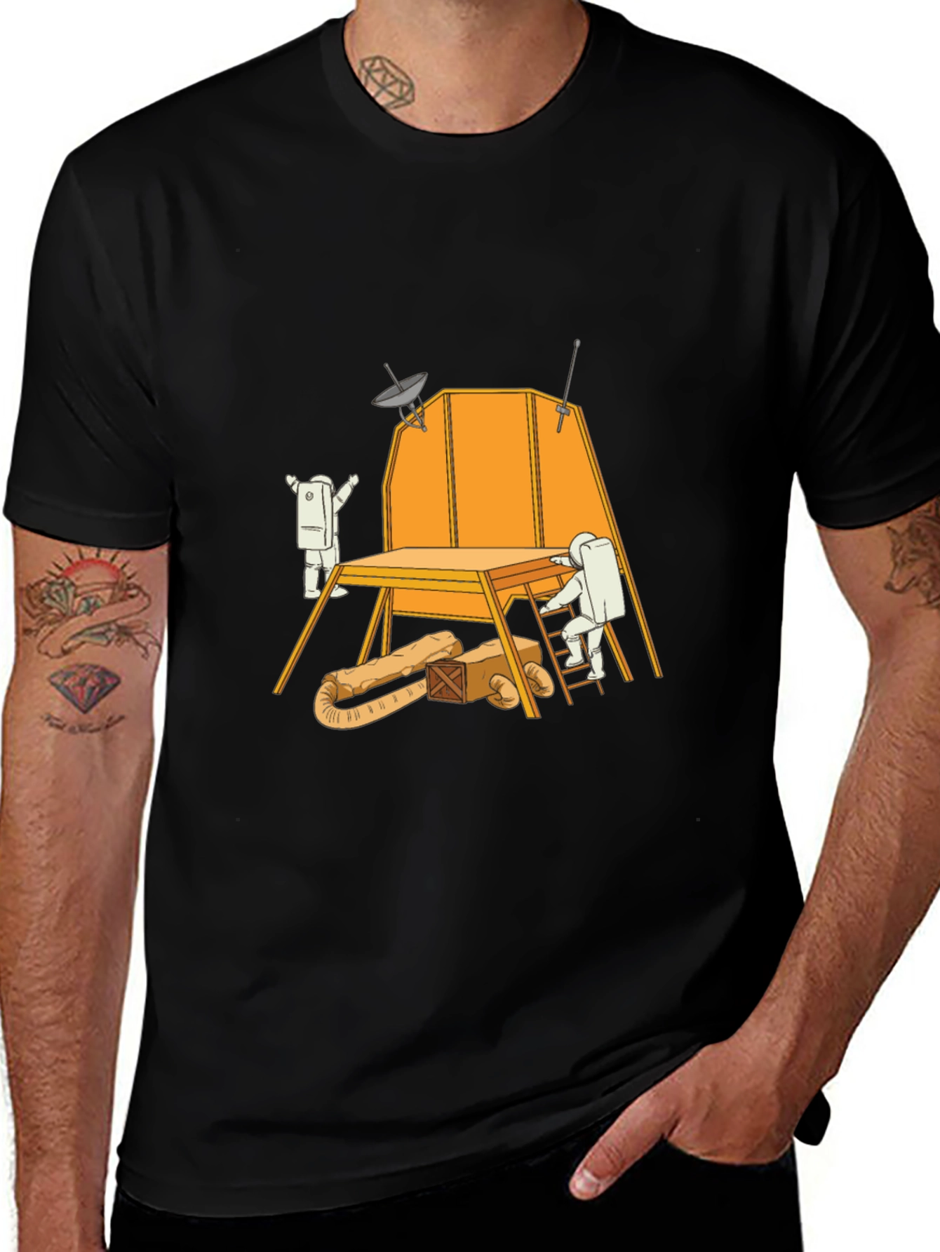 Variant 28 of Astronaut Construction T-Shirt - Black Graphic Tee