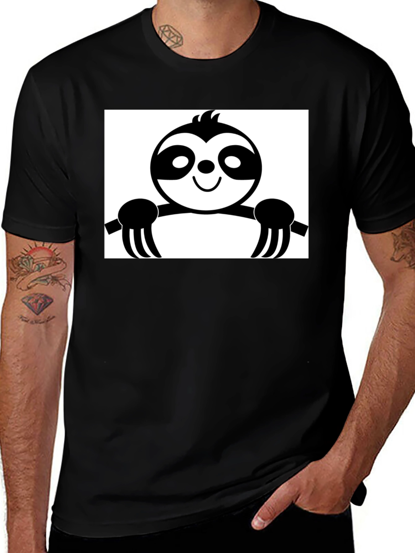 Variant 26 of Sloth Graphic Tee - Black Cotton Casual Shirt