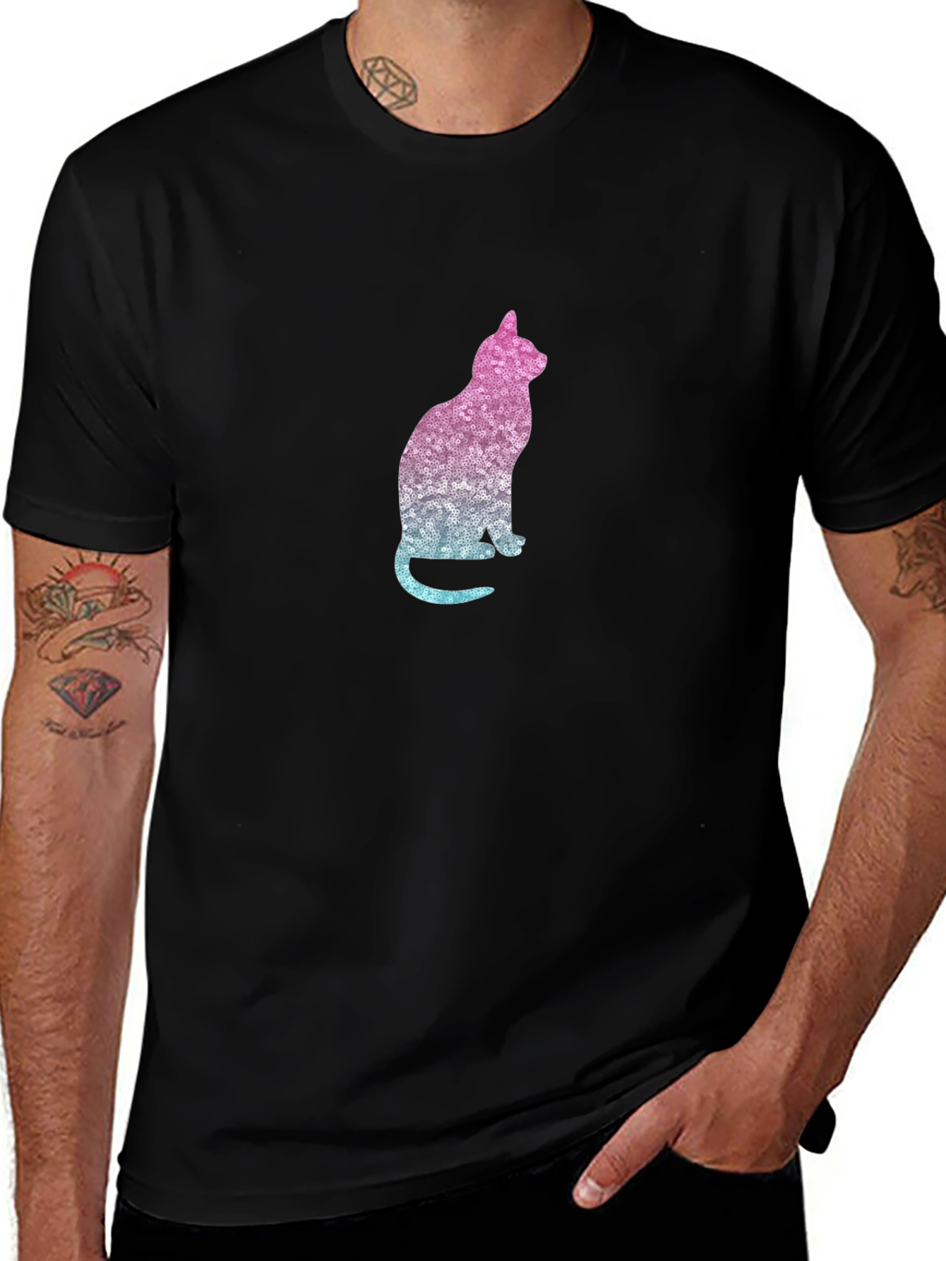 Variant 9 of Stylish Cat Silhouette Graphic Tee - Black