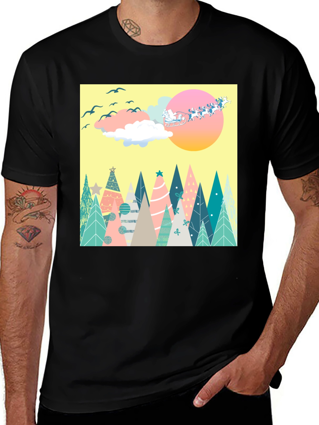 Holiday Trees Santa Sleigh Graphic Tee