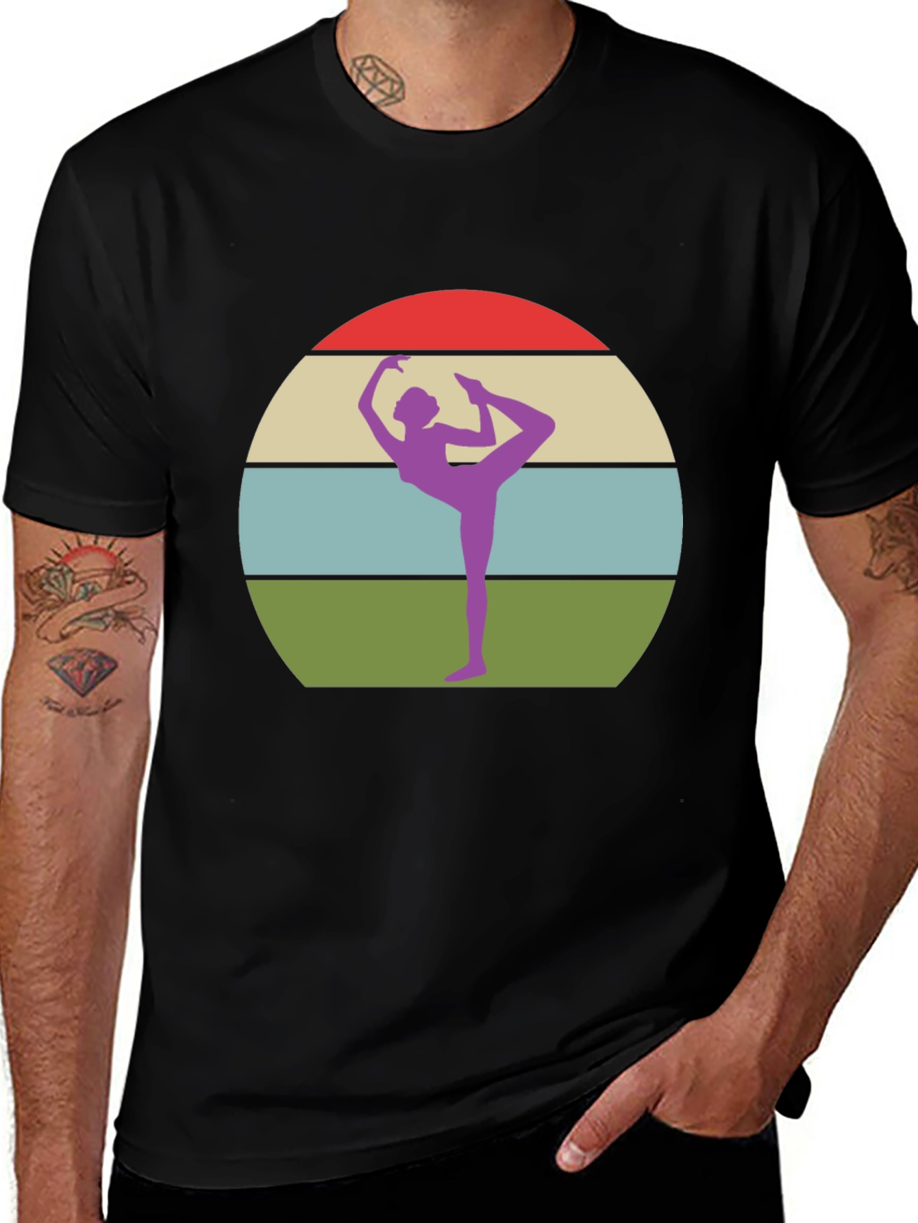 Variant 21 of Yoga Pose Graphic Tee - Retro Sunset Design