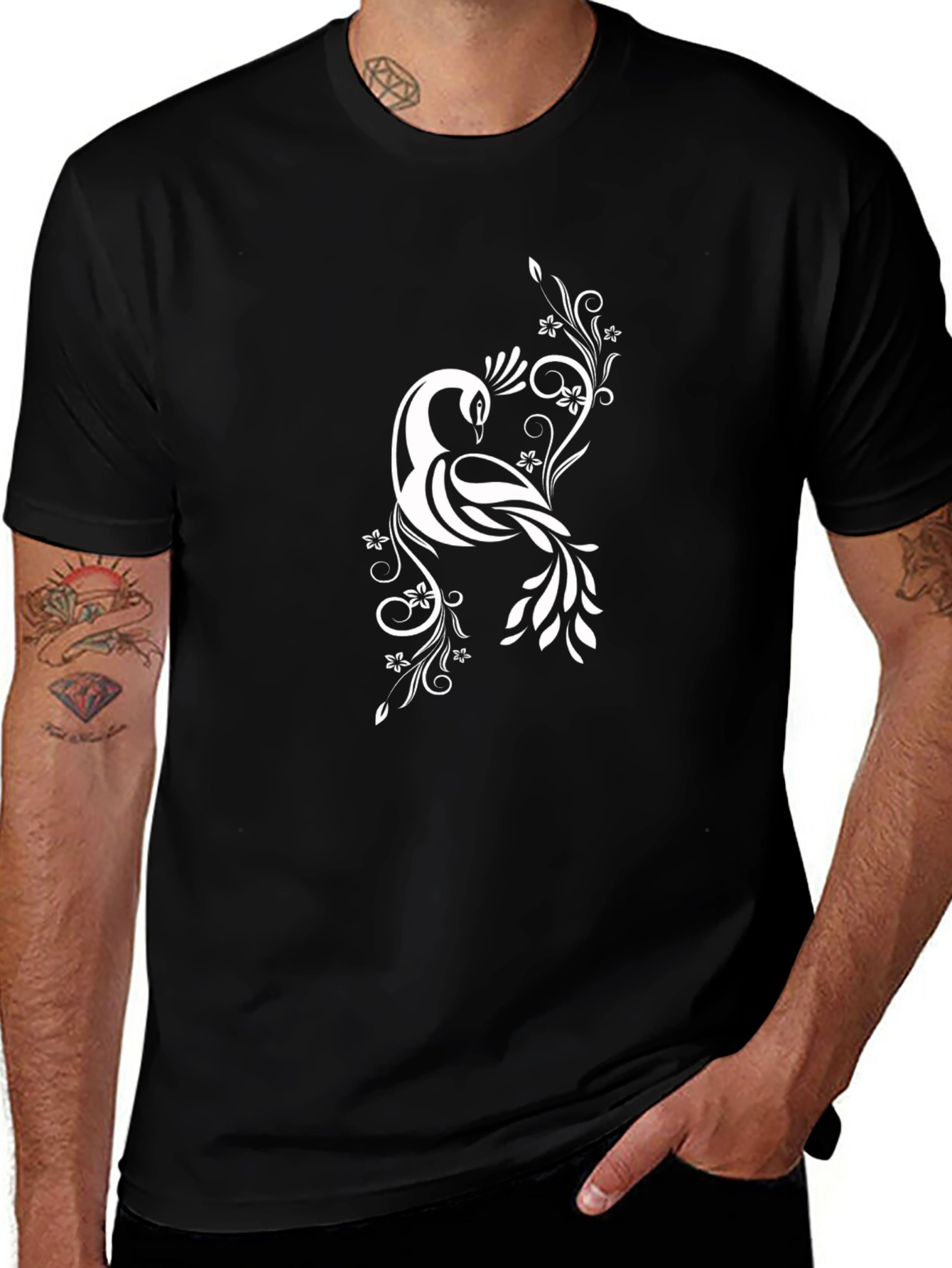 Variant 30 of Stylish Black T-Shirt with Unique White Bird Design