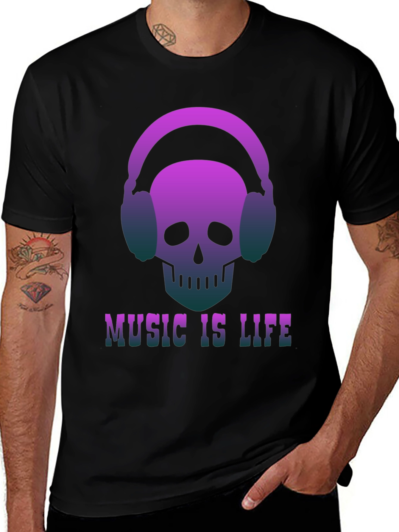 Variant 28 of Music is Life Skull Graphic Tee