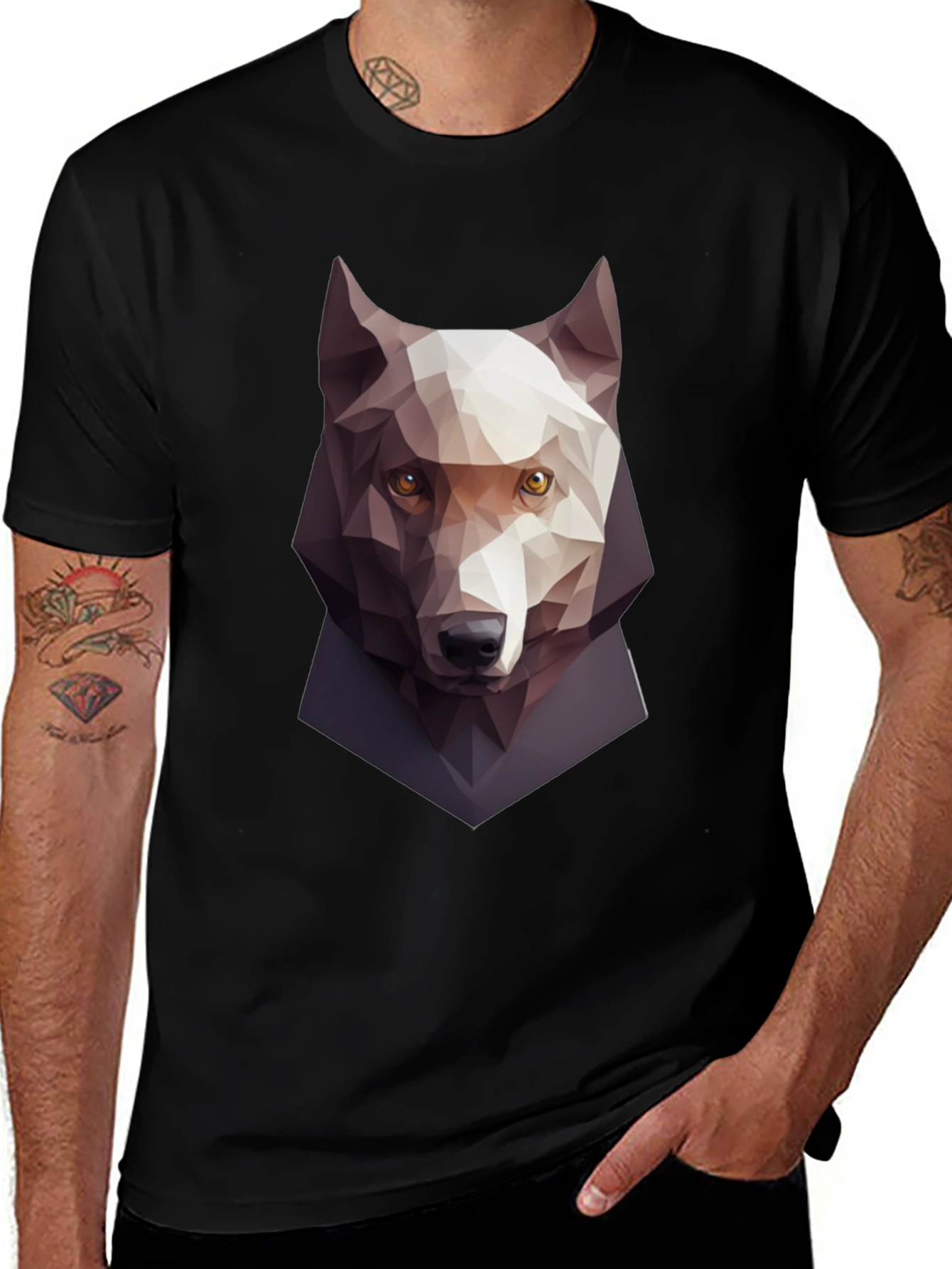 Variant 16 of Geometric Wolf Graphic Tee - Black