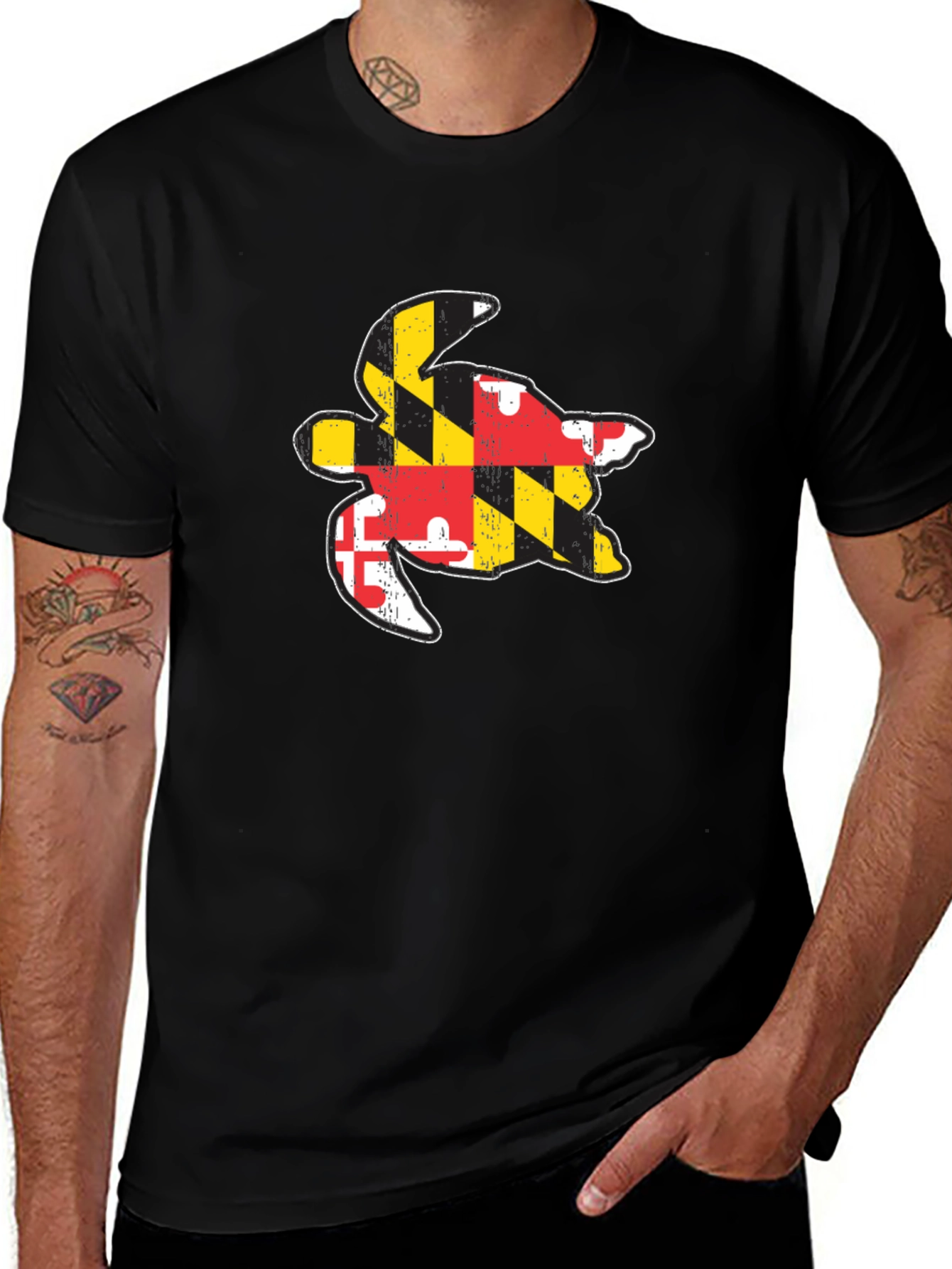 Variant 14 of Maryland Flag Turtle Black T-Shirt