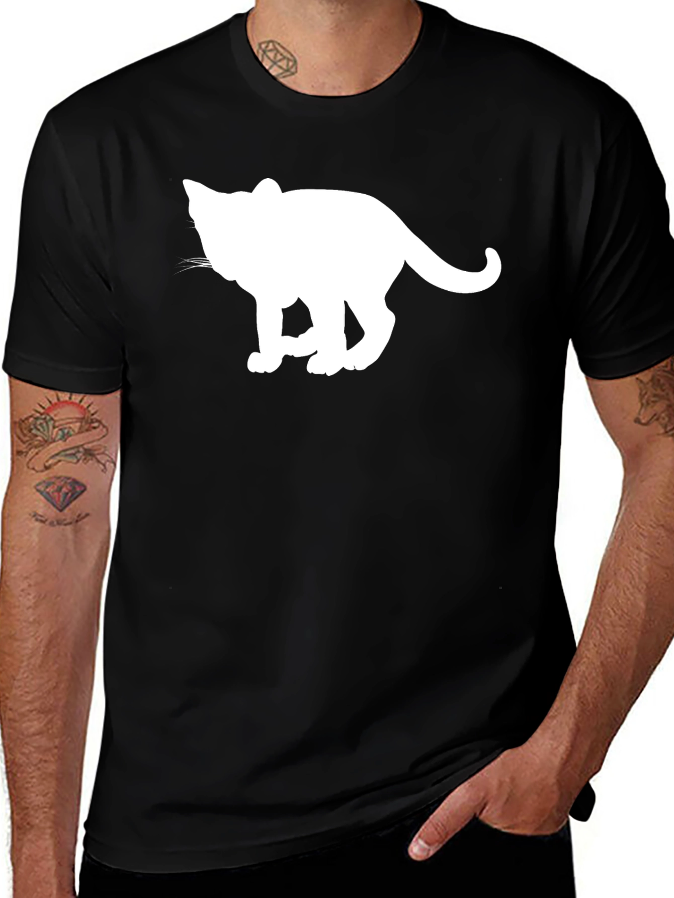 Variant 2 of Cool Cat Graphic Tee - Black Cotton Comfort