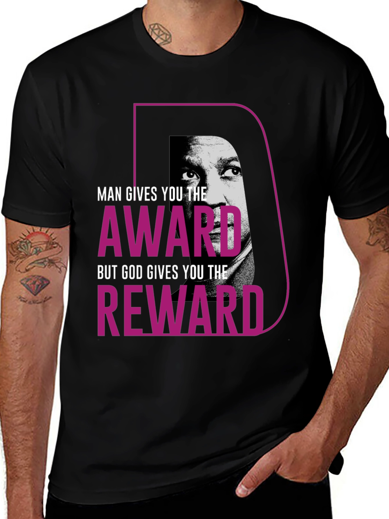 Variant 17 of Motivational T-Shirt - Man Gives Award, God Reward