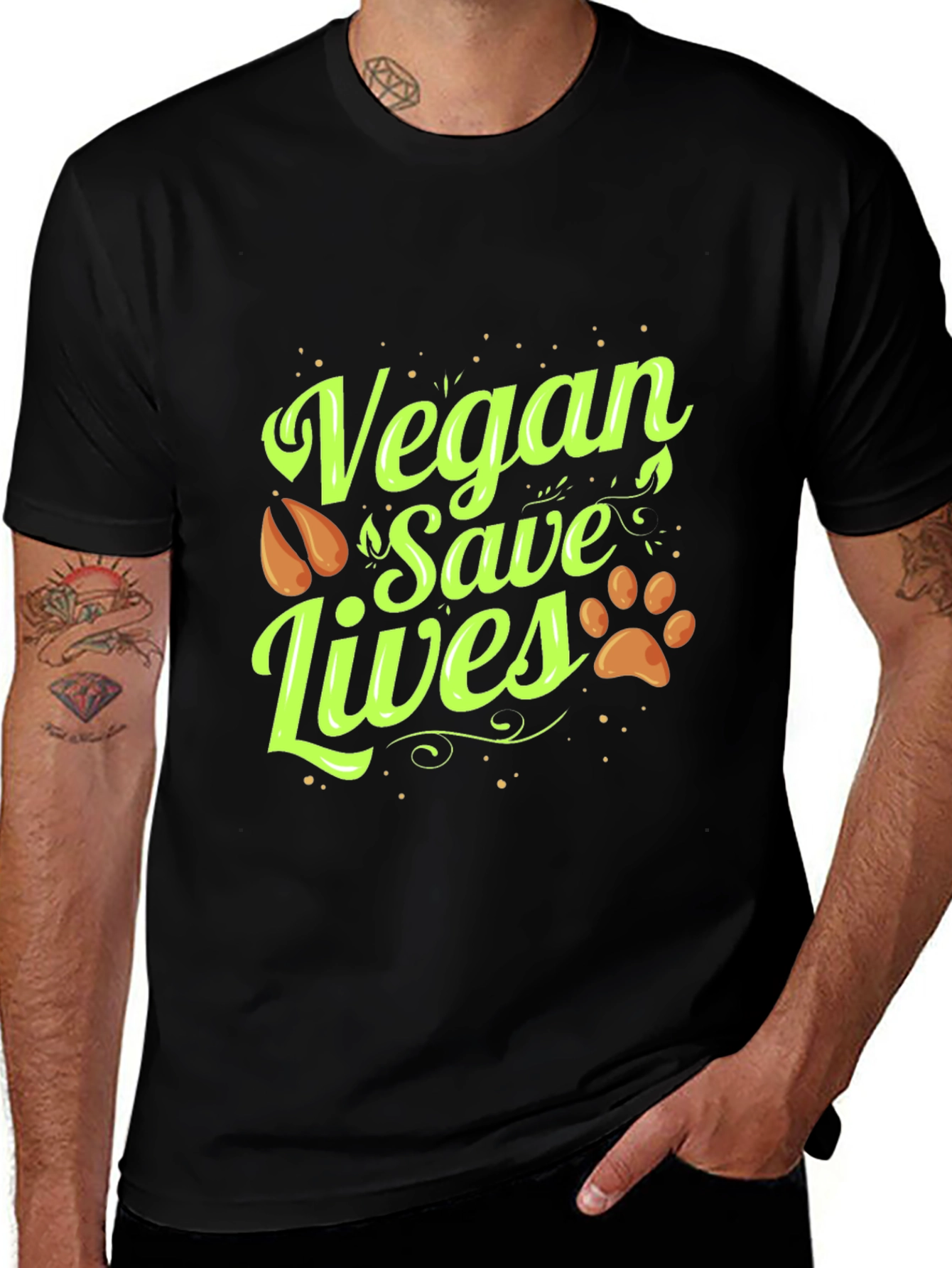Variant 17 of Vegan Save Lives Graphic Print Crew Neck T-Shirt