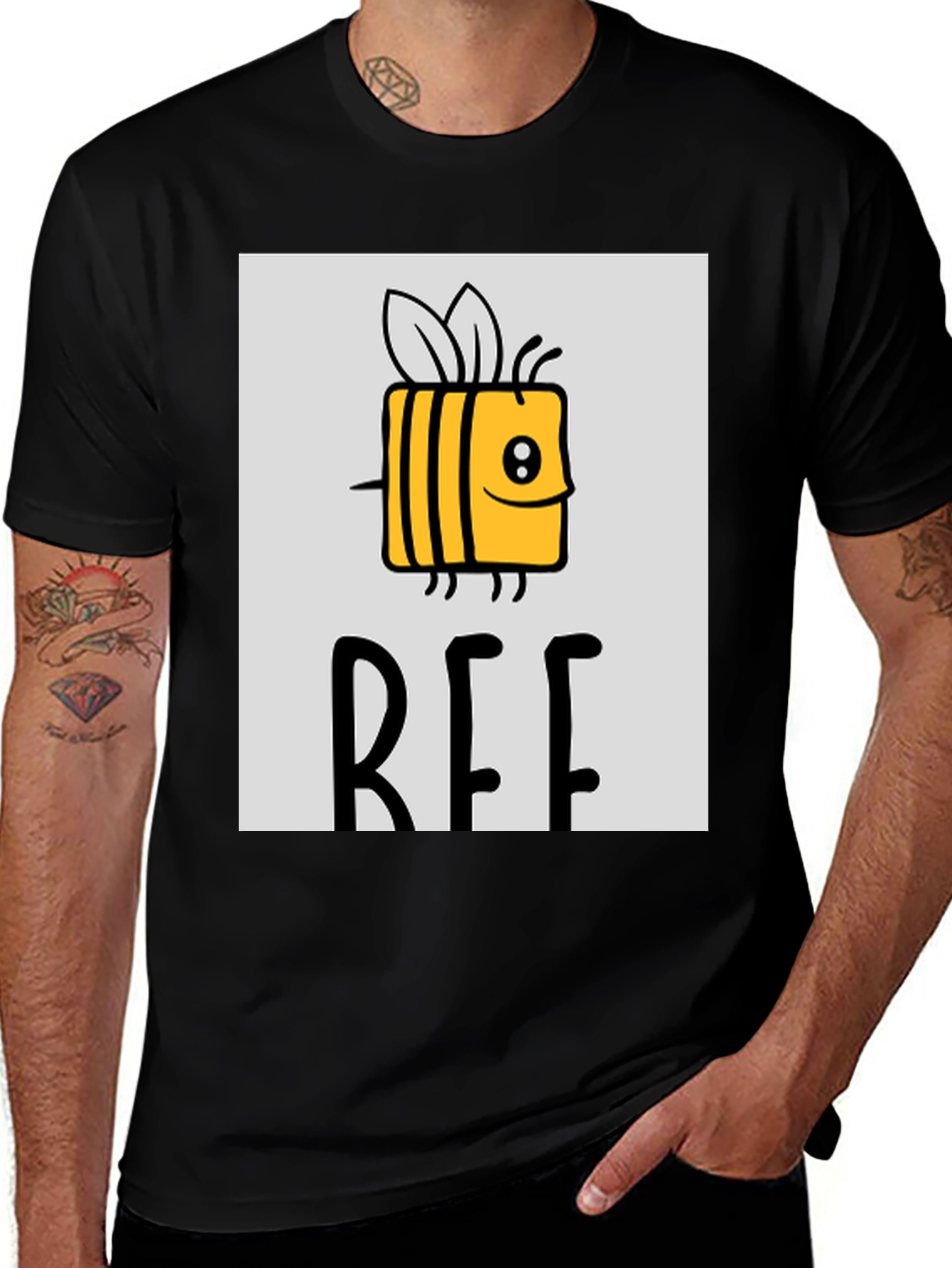 Variant 17 of Cute "Bee" Graphic Tee - Black