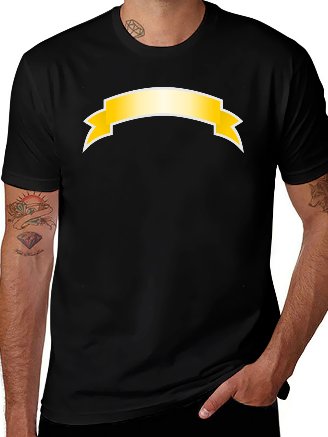 Variant 28 of Black Graphic T-Shirt with Golden Banner Design