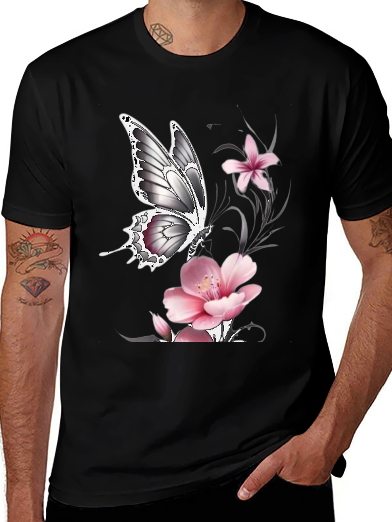 Variant 12 of Butterfly Floral Black T-Shirt