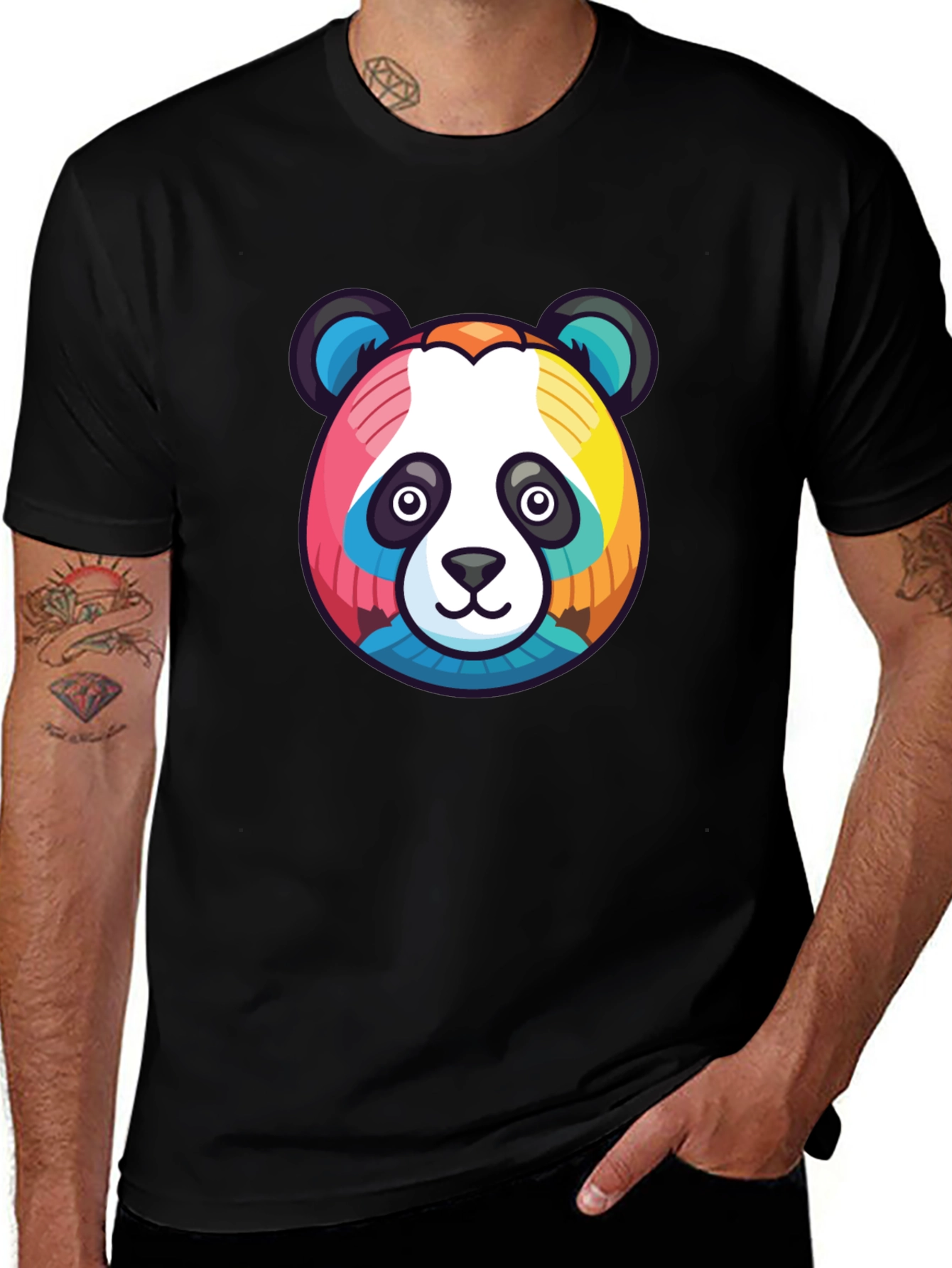 Variant 28 of Colorful Panda Graphic Black T-Shirt