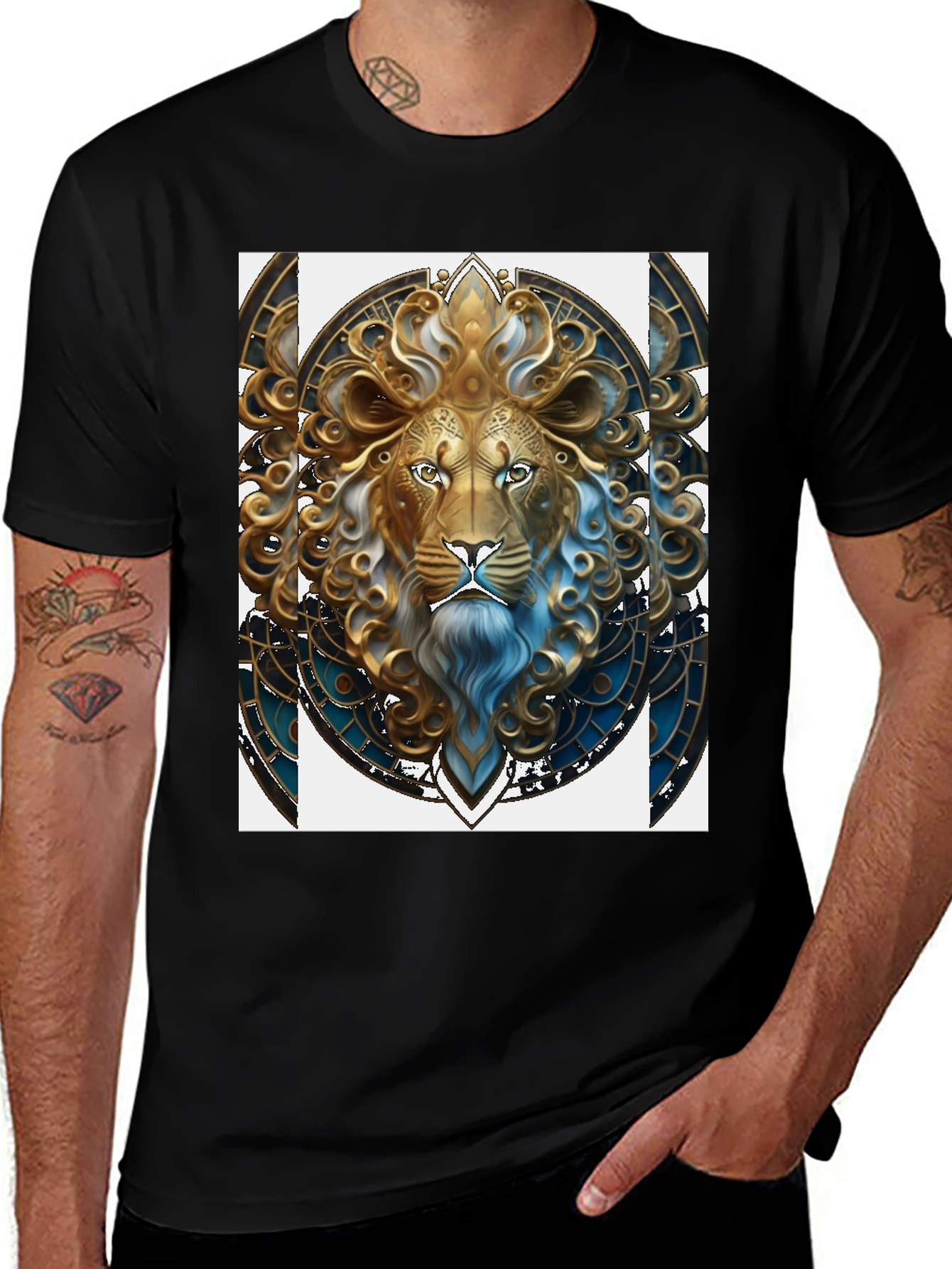 Variant 25 of Lion Art Graphic Print Black T-Shirt