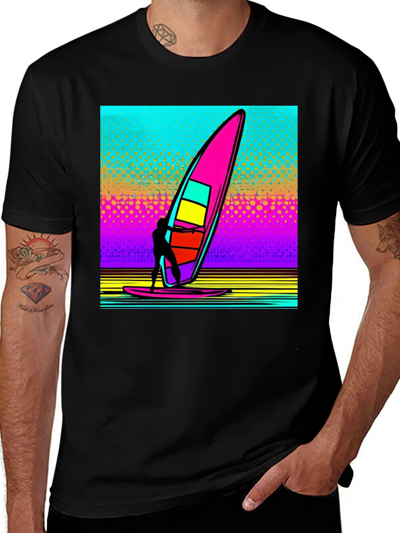 Variant 3 of Retro Windsurfing T-Shirt: 80s Style Surf Design