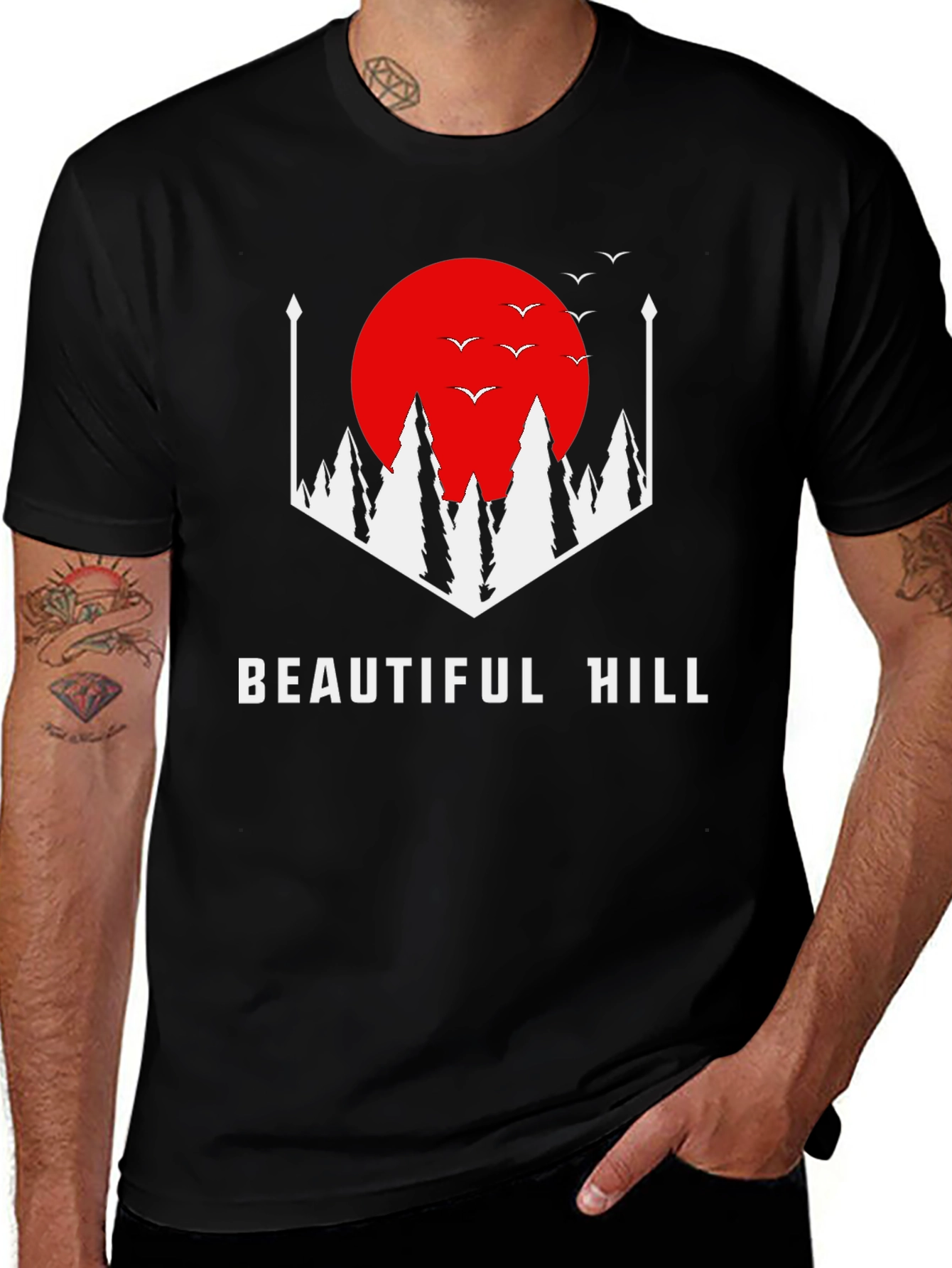 Black Beautiful Hill Graphic Tee - Stylish Comfort main image