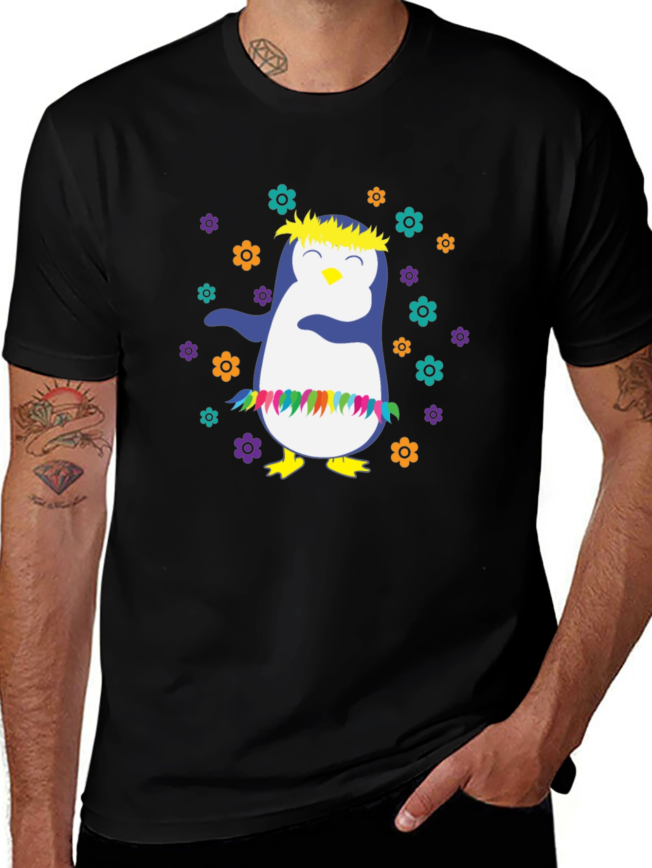 Variant 15 of Dabbing Penguin T-Shirt - Hawaiian Luau Style