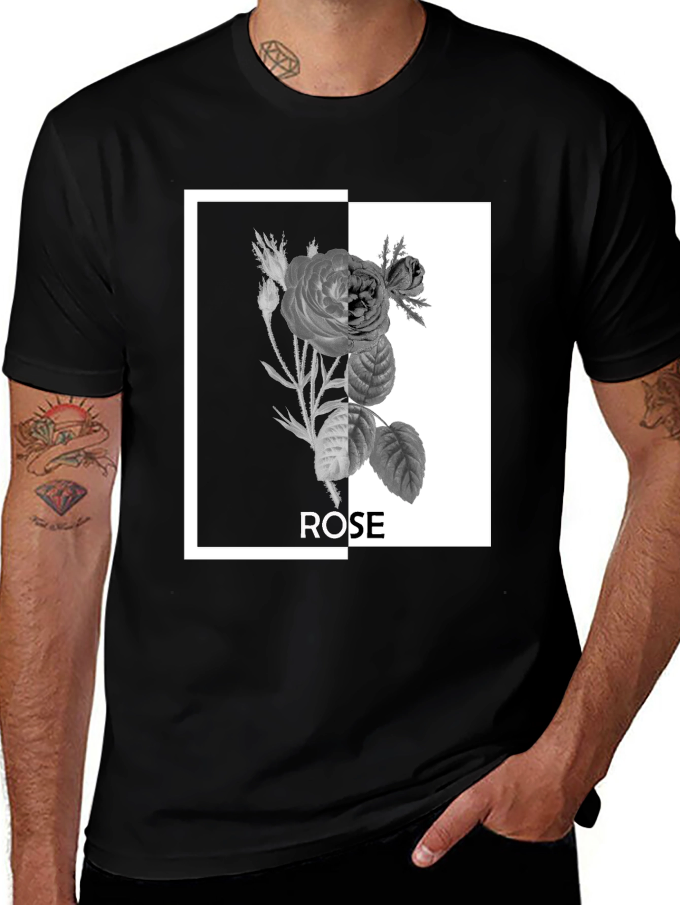 Variant 8 of Black Rose Graphic Tee - Modern Floral Design