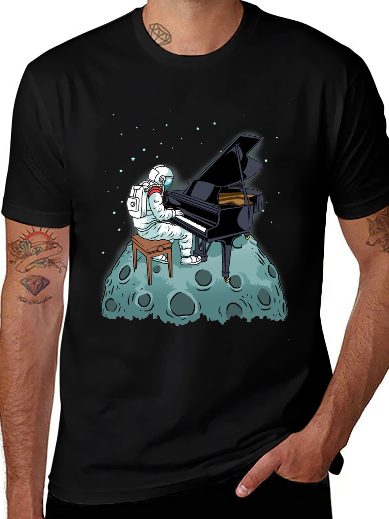 Variant 11 of Astronaut Piano Player Black T-Shirt