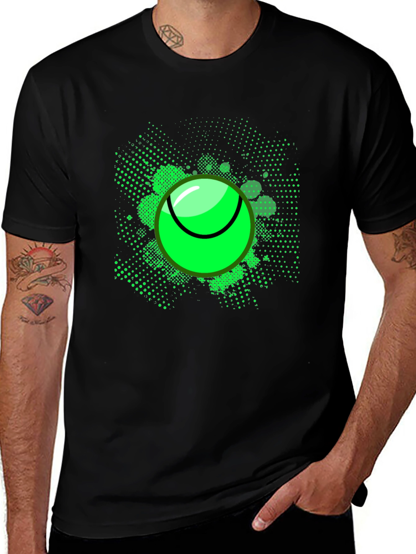Variant 20 of Neon Tennis Ball Graphic Tee - Men's Black T-Shirt