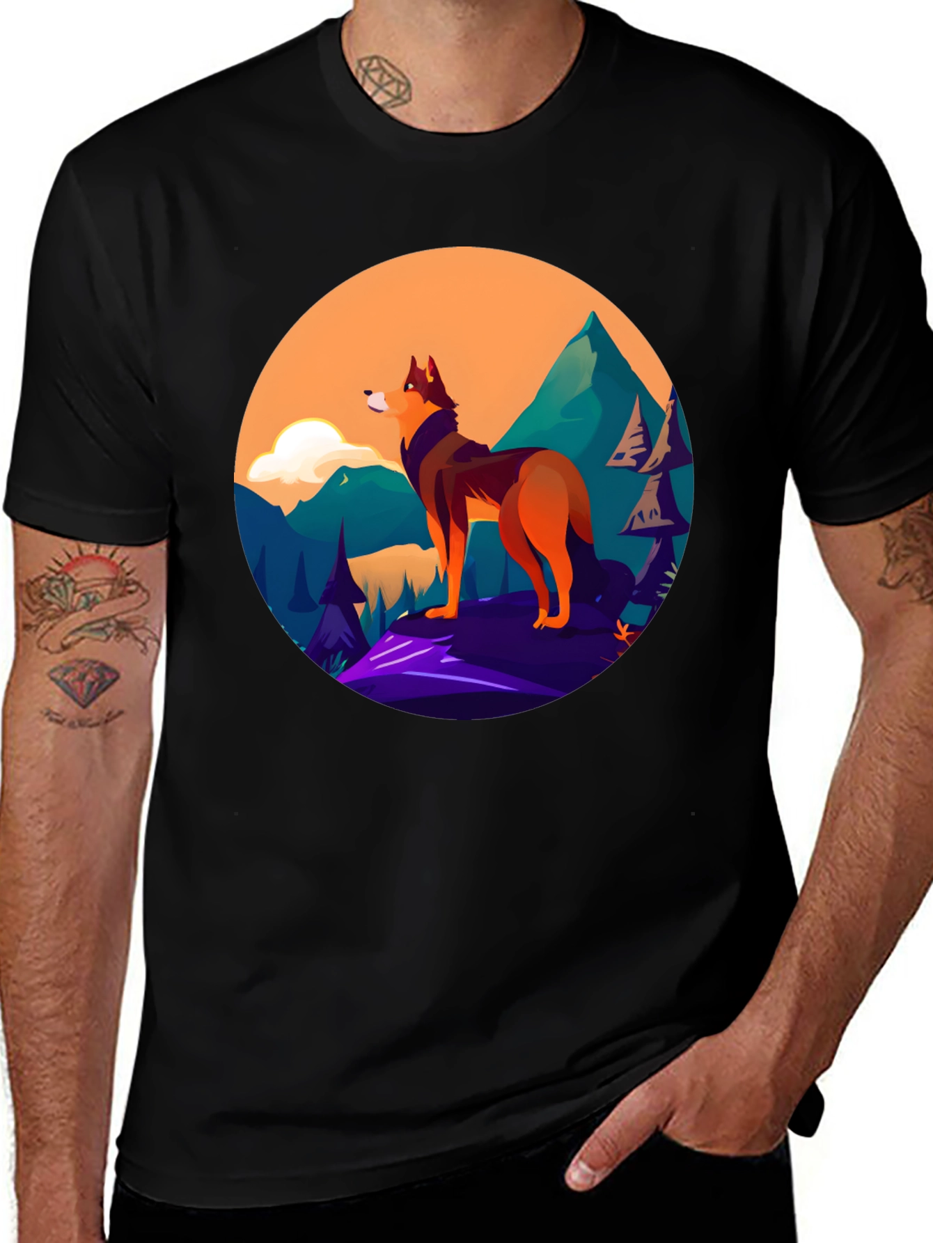 Black Wolf Graphic Black T-Shirt main image