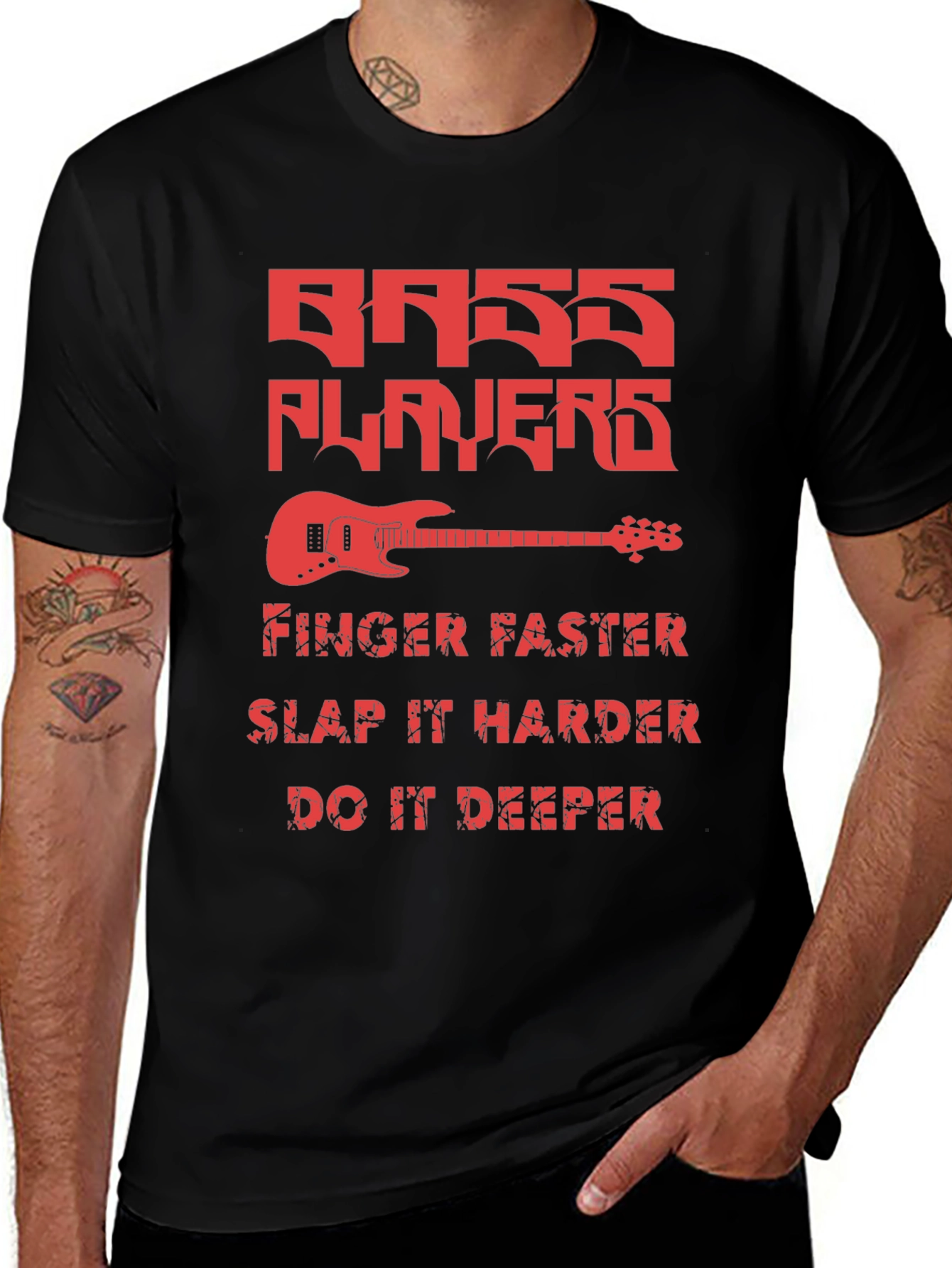Variant 24 of Bass Players Tee - Finger Faster Slap Harder Deeper