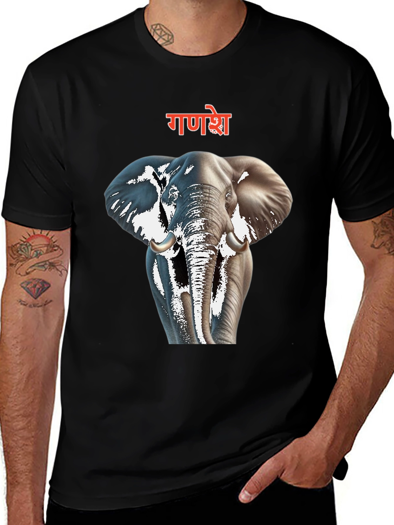 Variant 13 of Ganesh Elephant Graphic Black T-Shirt
