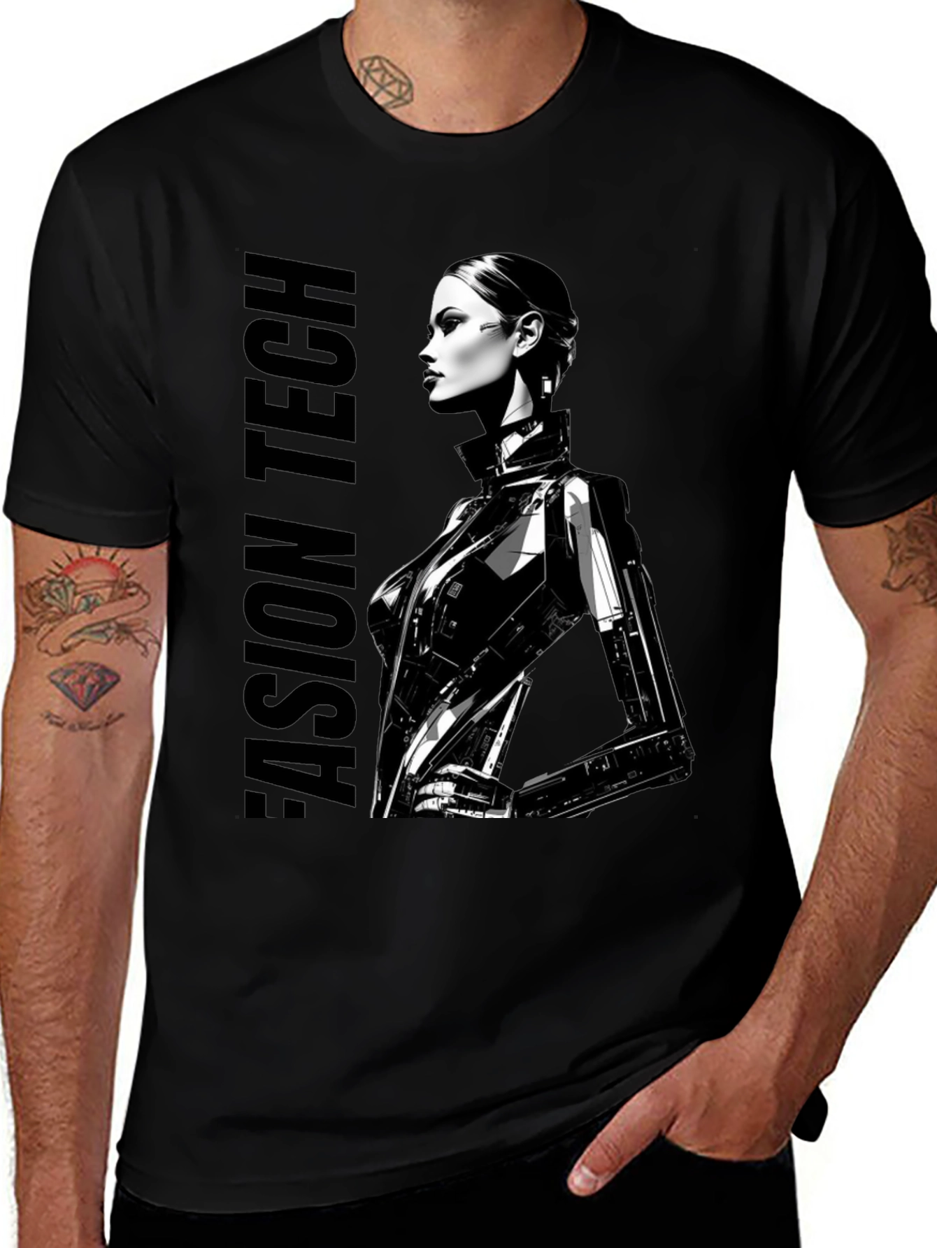 Variant 27 of Cyberpunk Woman Graphic Tee - Fashion Tech Design
