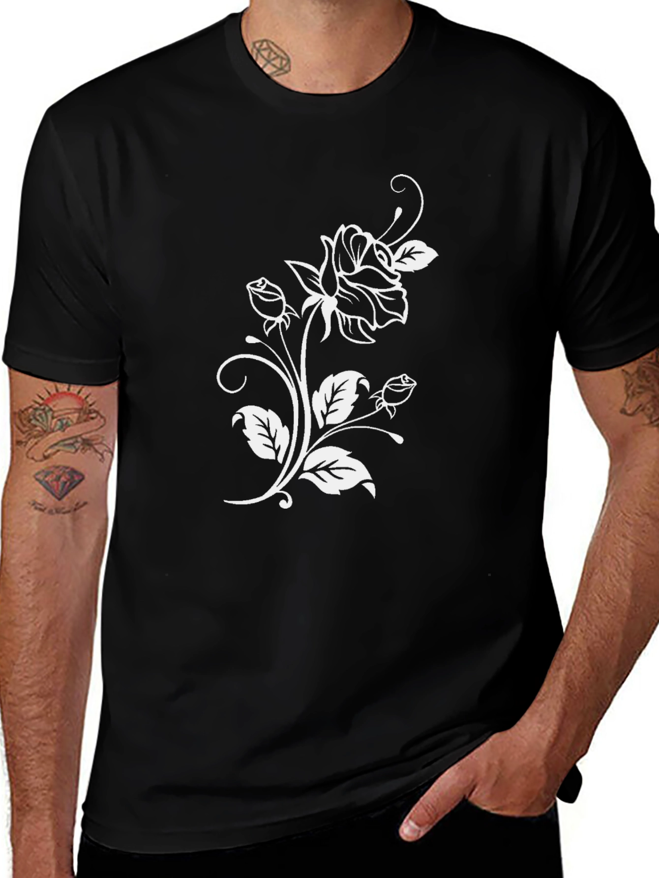 Variant 20 of Elegant Rose Graphic Black T-Shirt