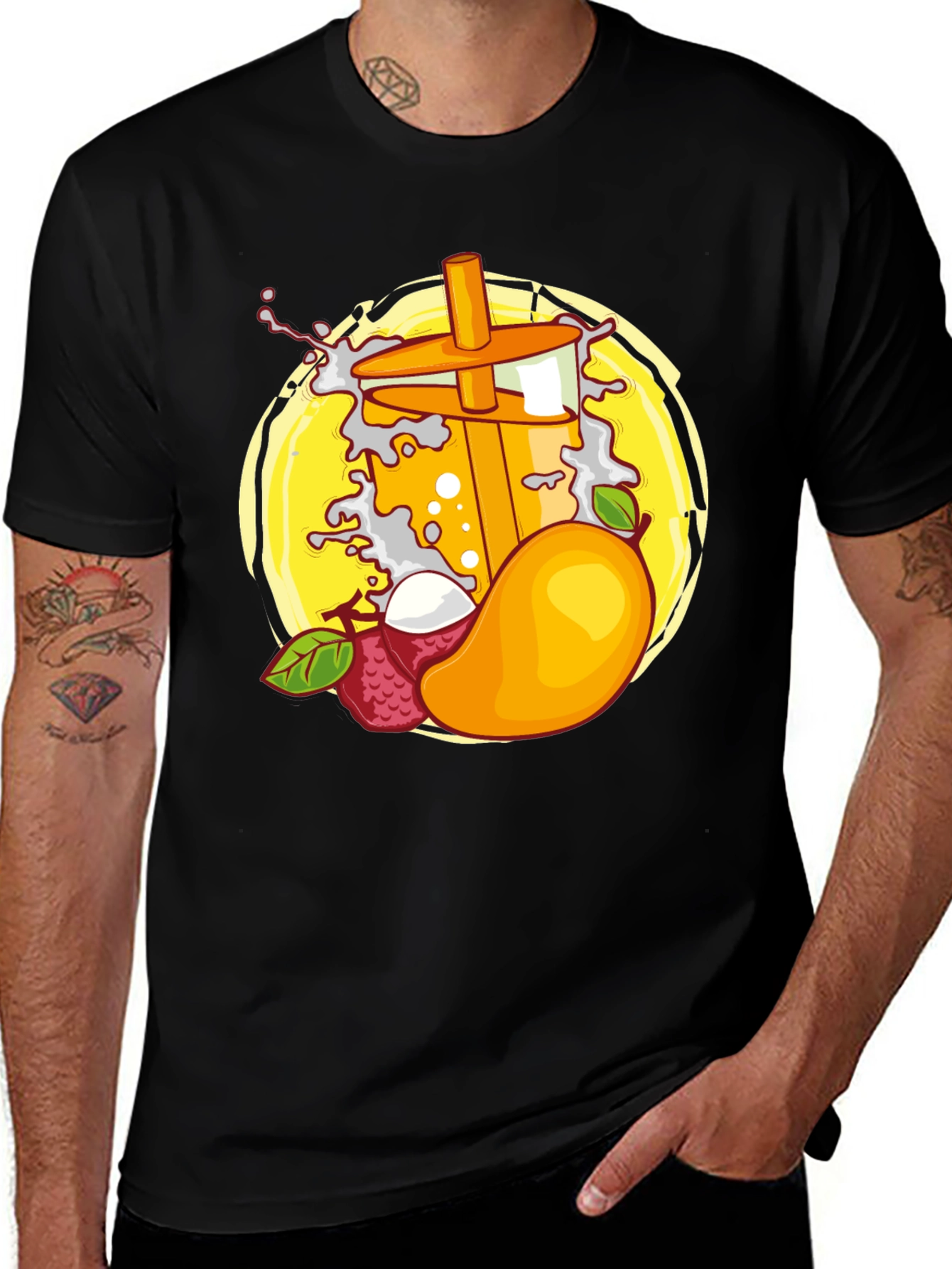 Variant 14 of Mango Boba Tea Graphic Tee - Black T-Shirt