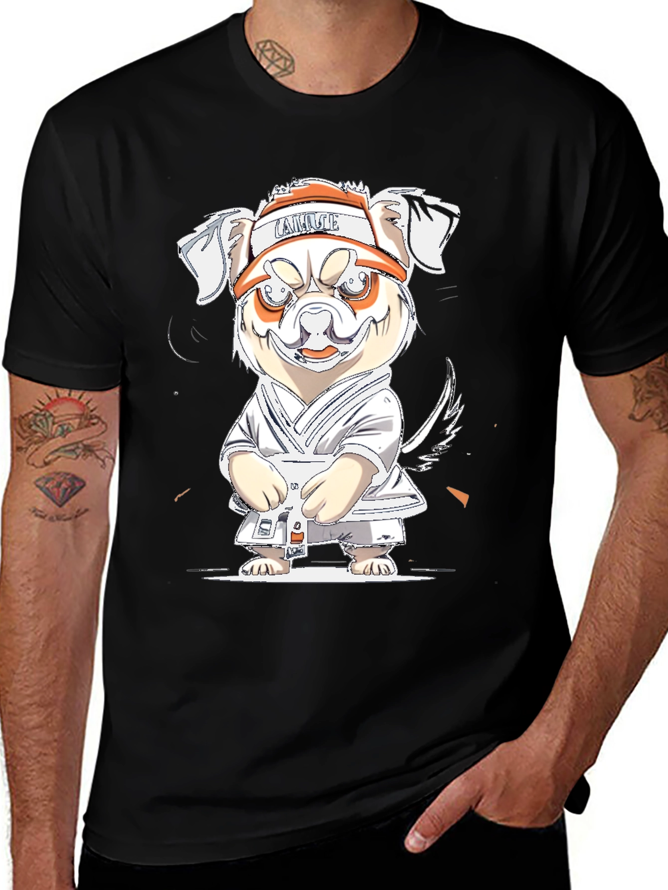Black Cartoon Dog Karate T-Shirt main image