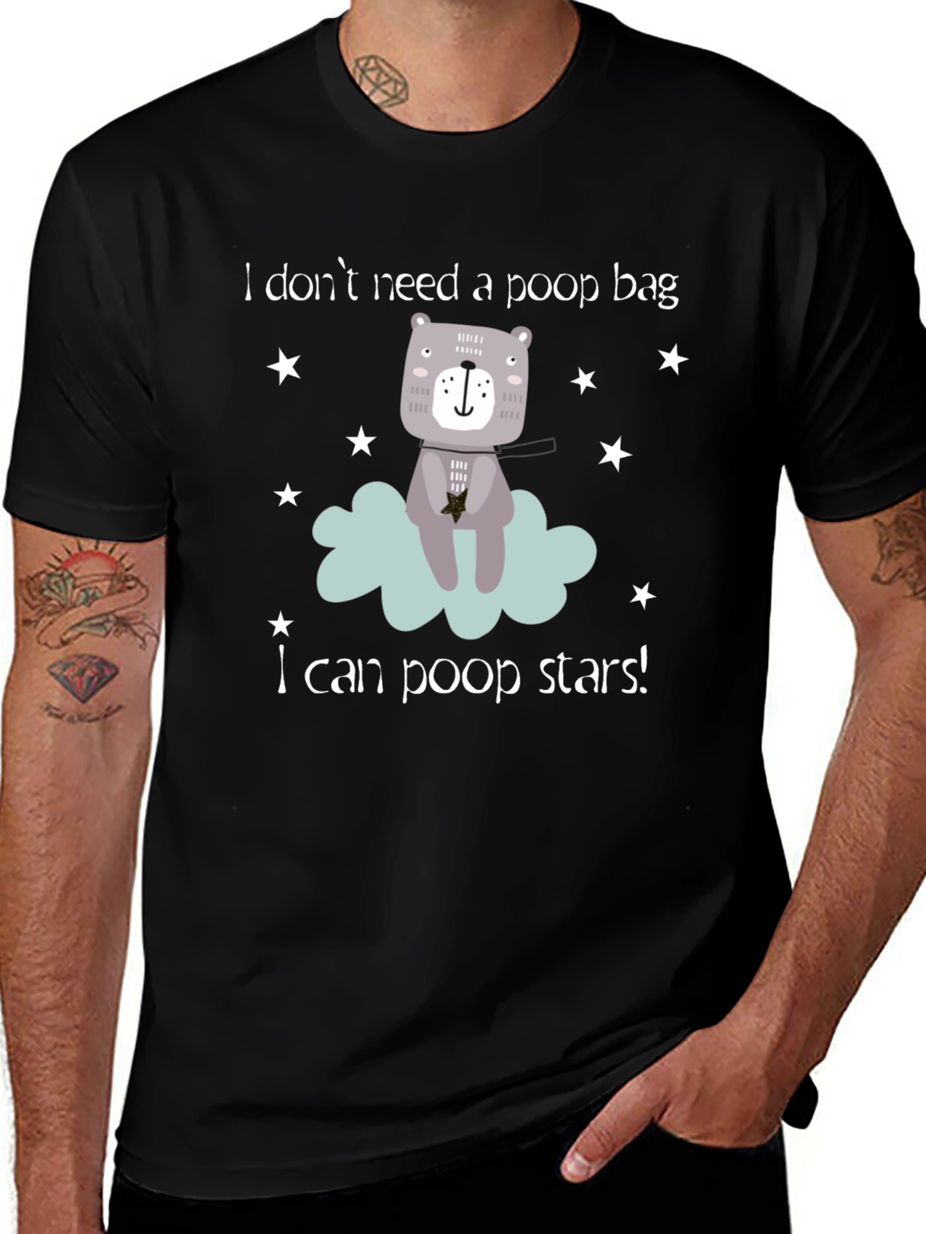 Variant 12 of Funny "I Can Poop Stars!" Bear Graphic T-Shirt
