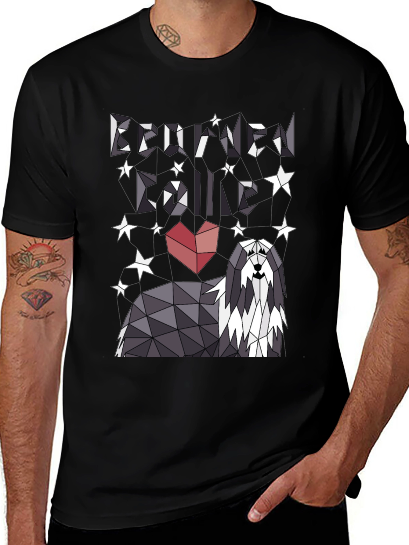Geometric Bearded Collie T-Shirt - Love Your Dog!